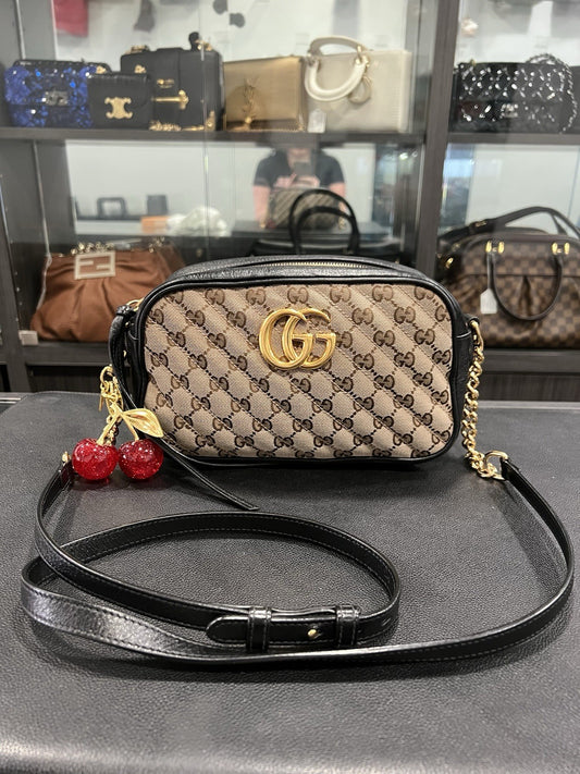 Gucci Marmont Monogram Black Leather Gold Hardware Crossbody W/Authenticity