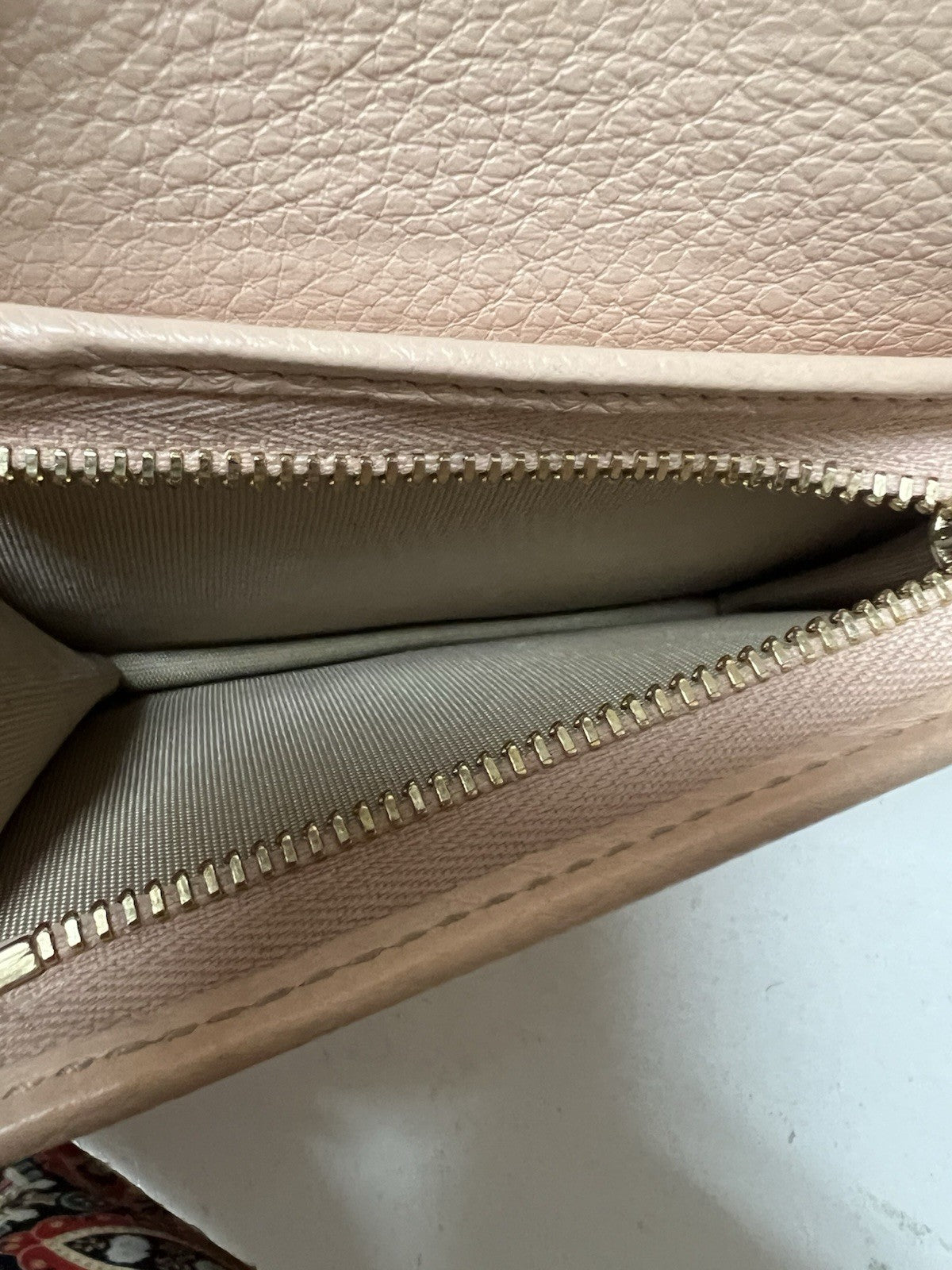 Gucci GG Emblem Peach Leather Bifold Small Wallet With Authenticity