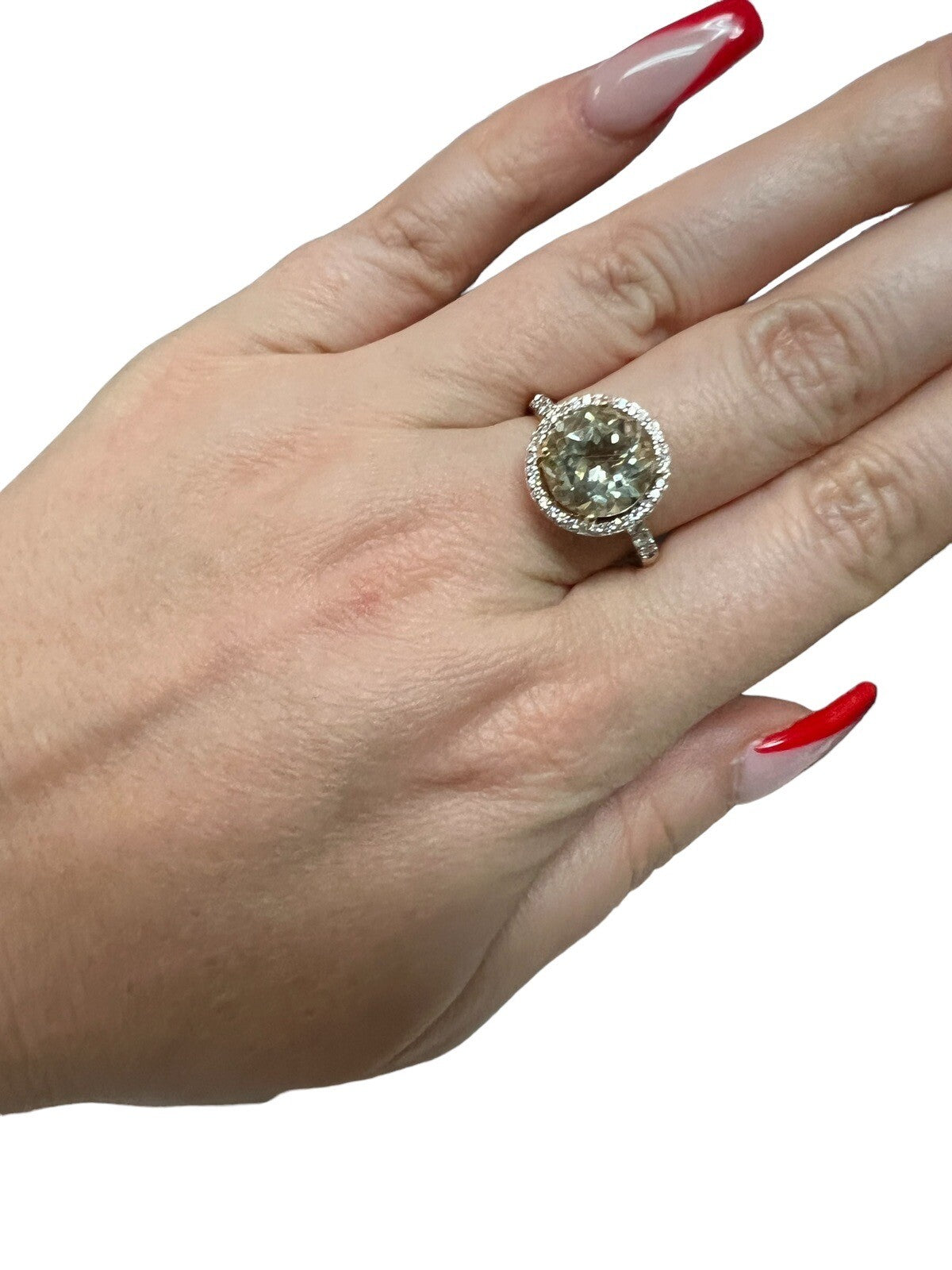 Neiman Marcus 14k Gold Diamonds & Prasiolite Ring 4.5g Size 8 10mm Main Stone