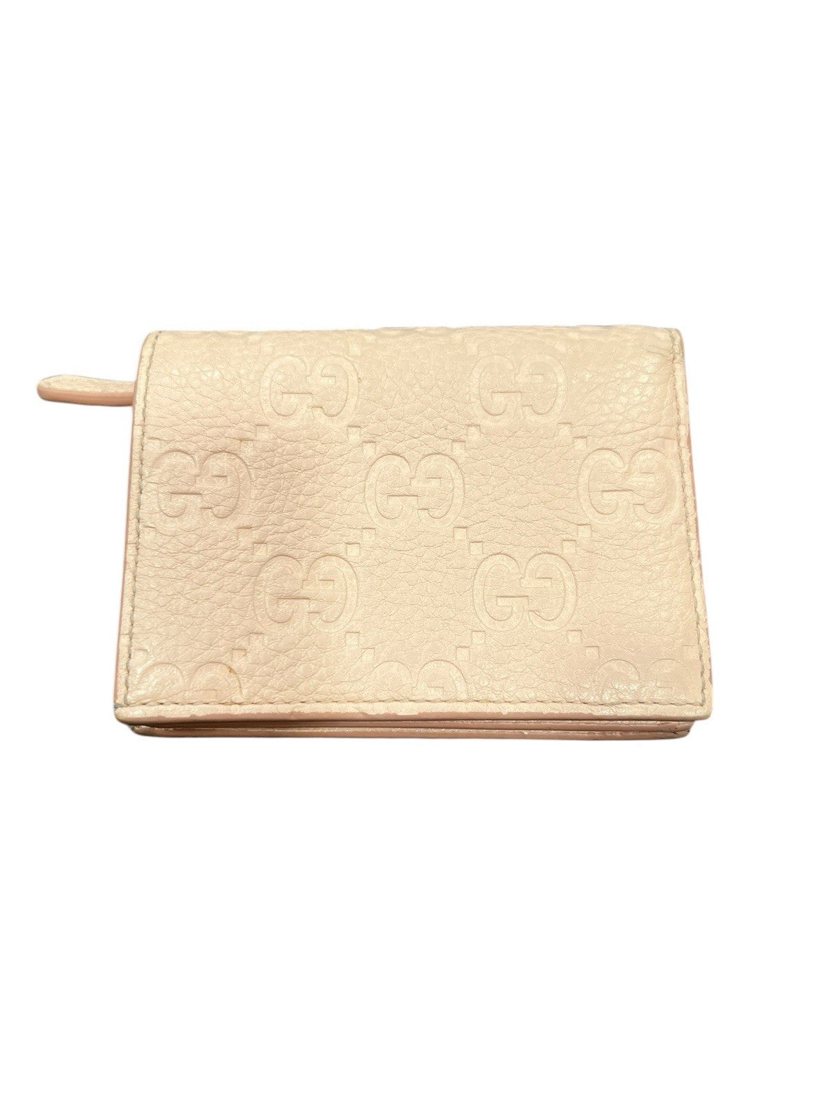 Gucci GG Emblem Peach Leather Bifold Small Wallet With Authenticity
