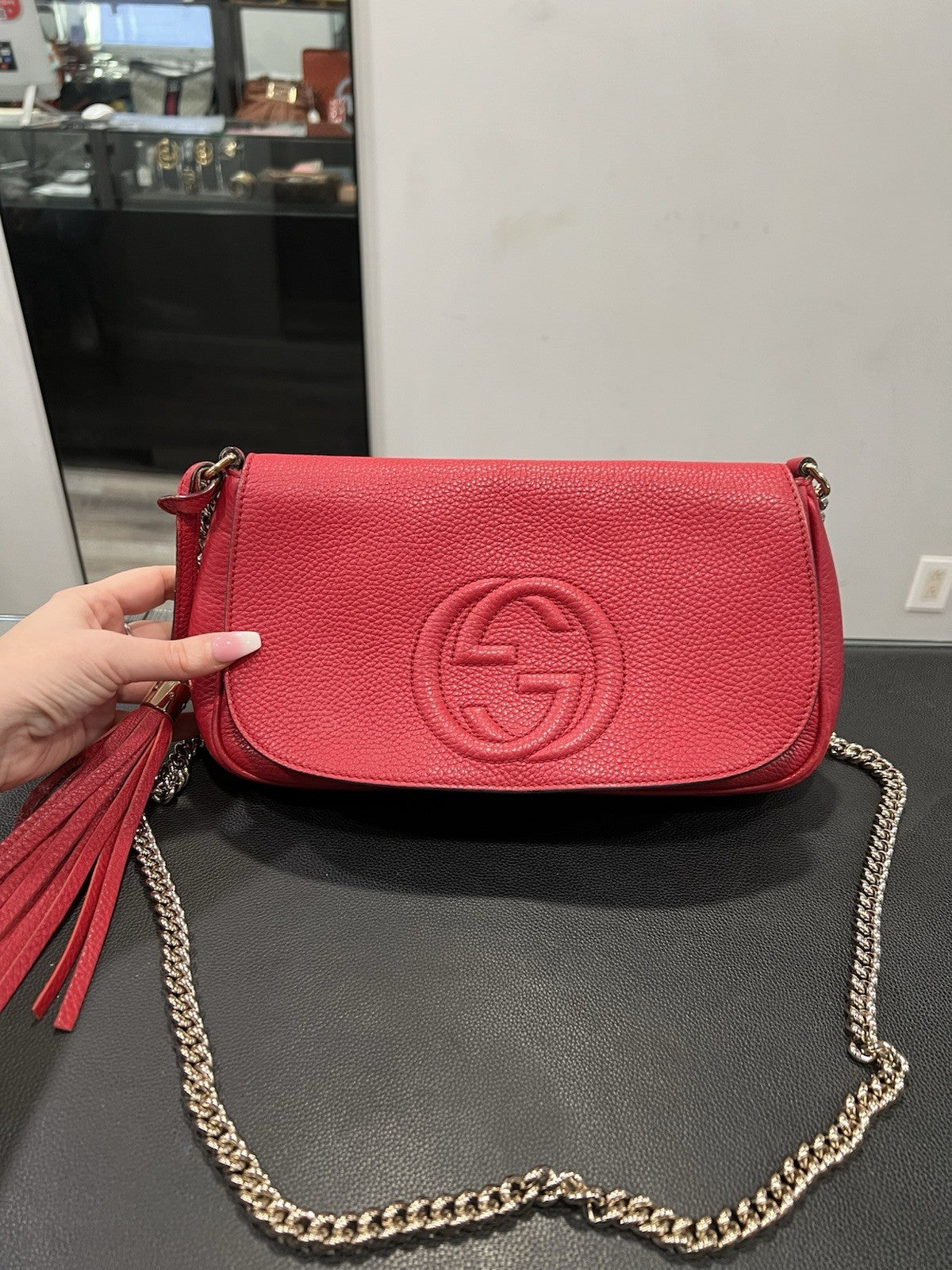 Gucci Red Classic Soho Flap Bag W/Authenticity