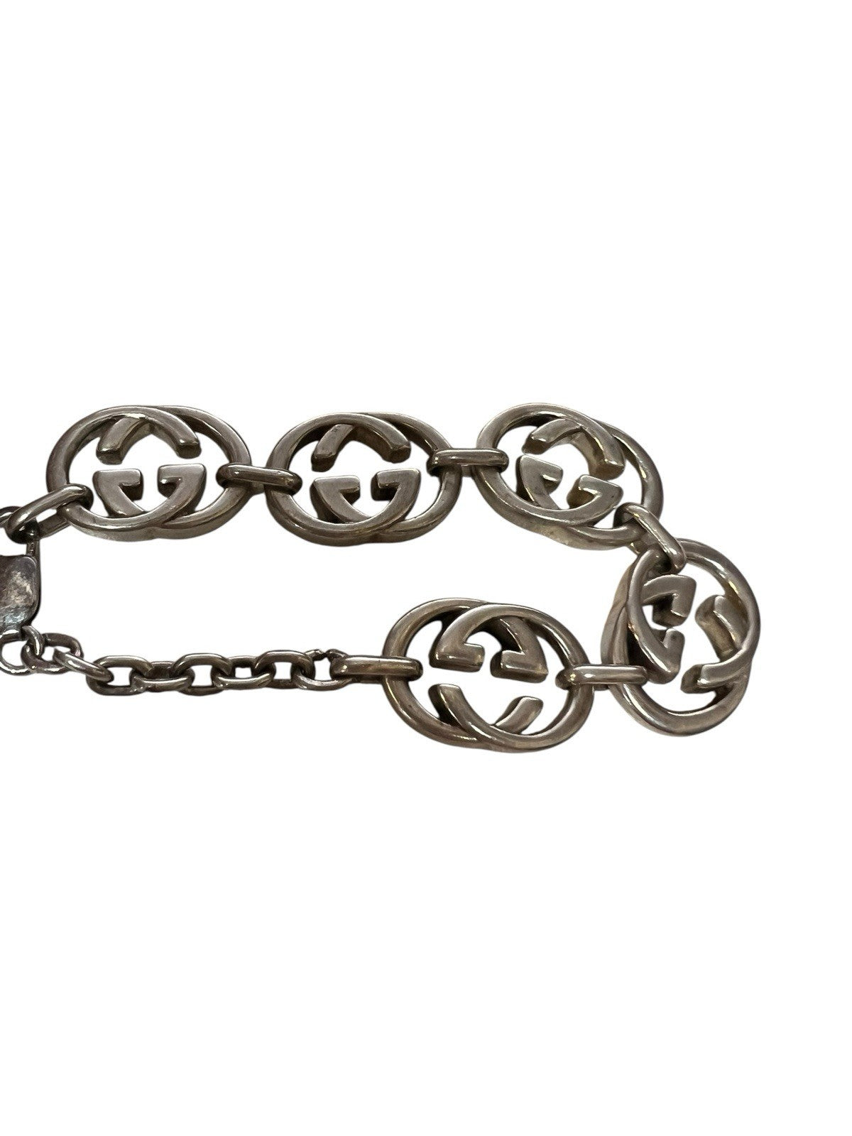 Gucci .925 Sterling Silver Britt Interlocking G Logo Bracelet 6.75