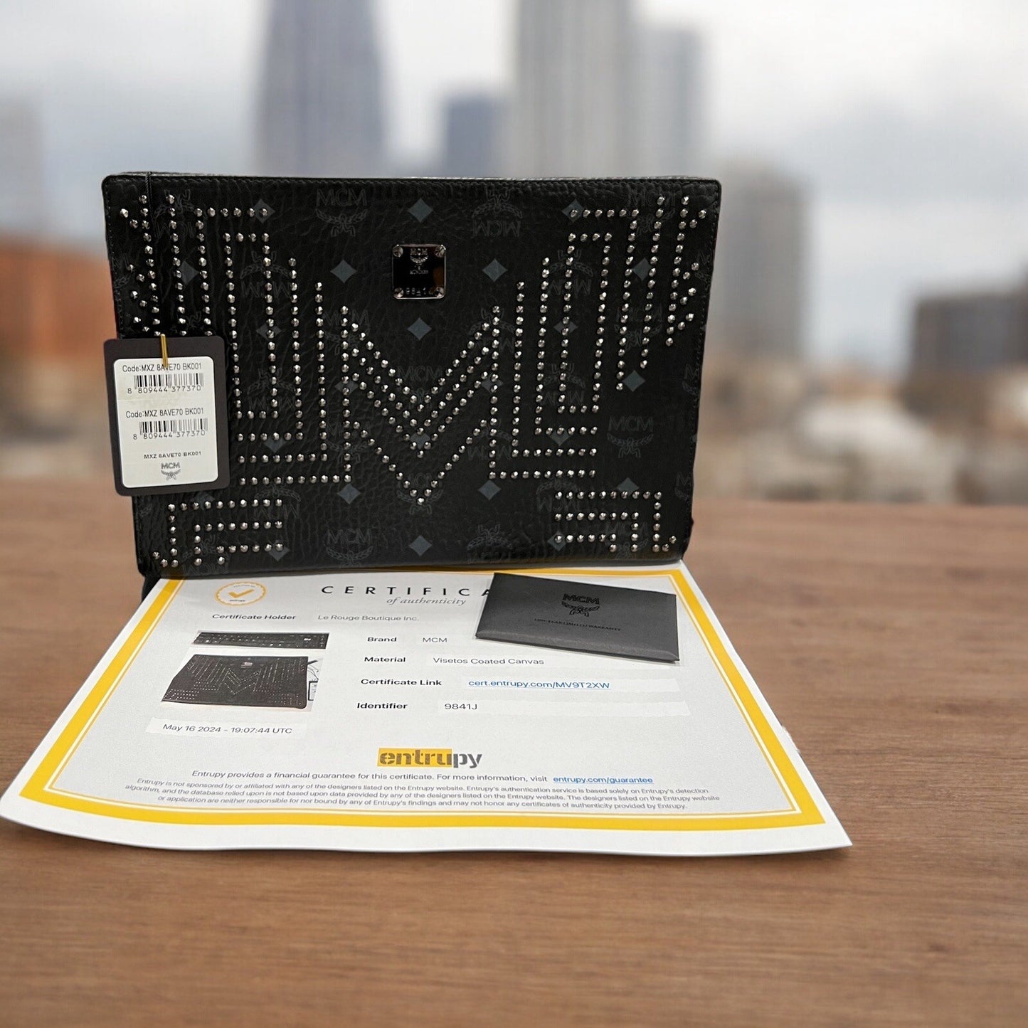 MCM Black Stark Studded Limited Edition Zip Clutch NWT & Certificate