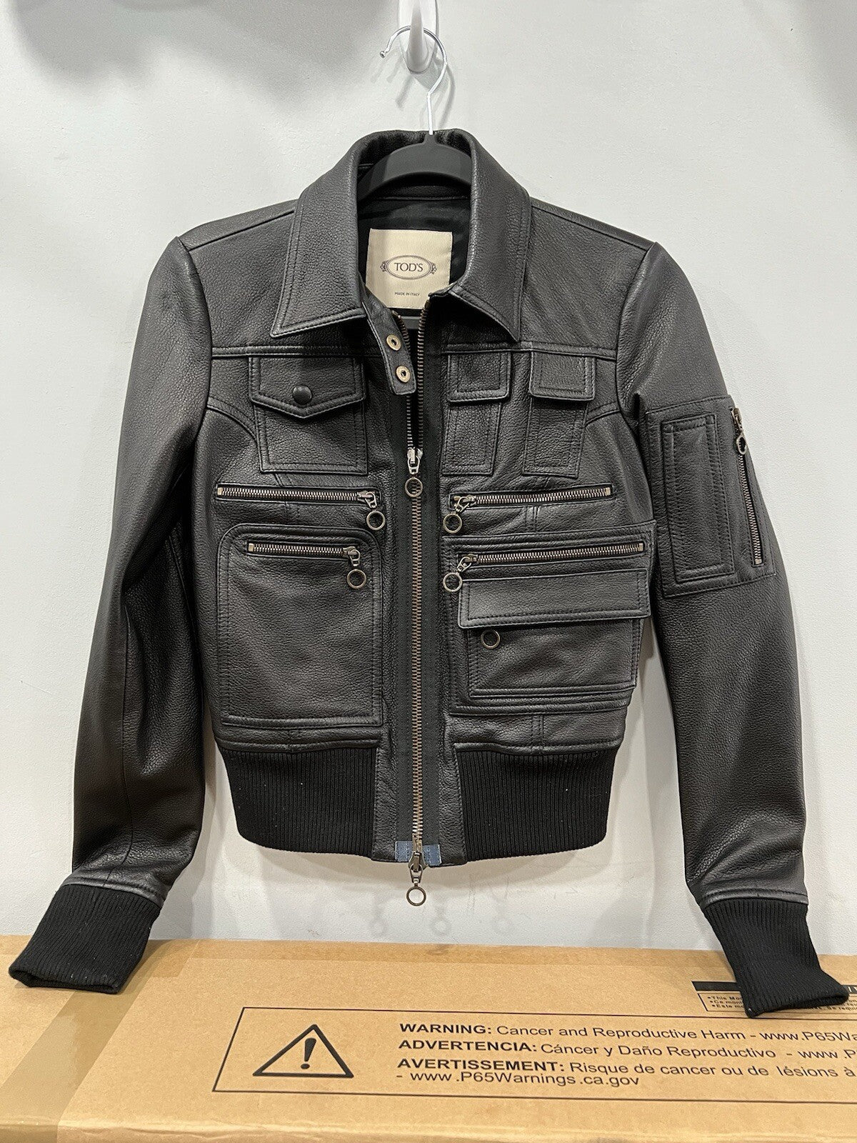 Tod's Women's Black Leather Pilot Leather Jacket Size XS Retail $4k