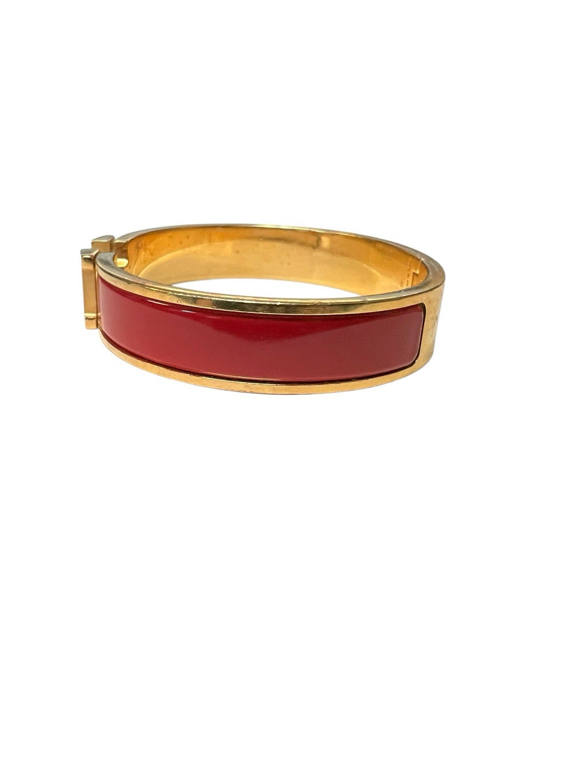 Hermes Click H Red/Gold Cuff Bracelet Retail $810 AUTHENTIC 6.75"