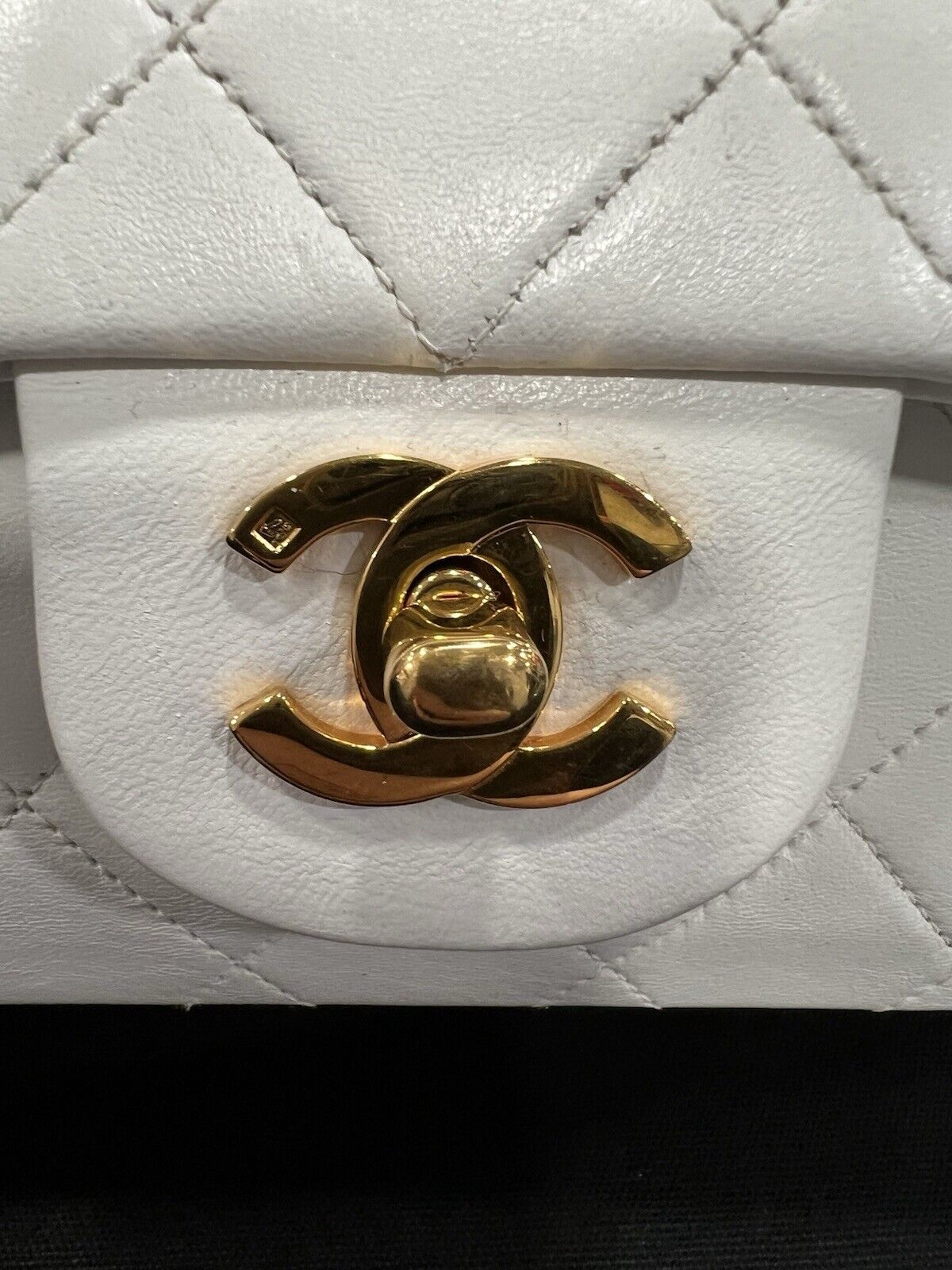 Chanel White 24k Gold Plated Hardware Lambskin Double Flap Classic