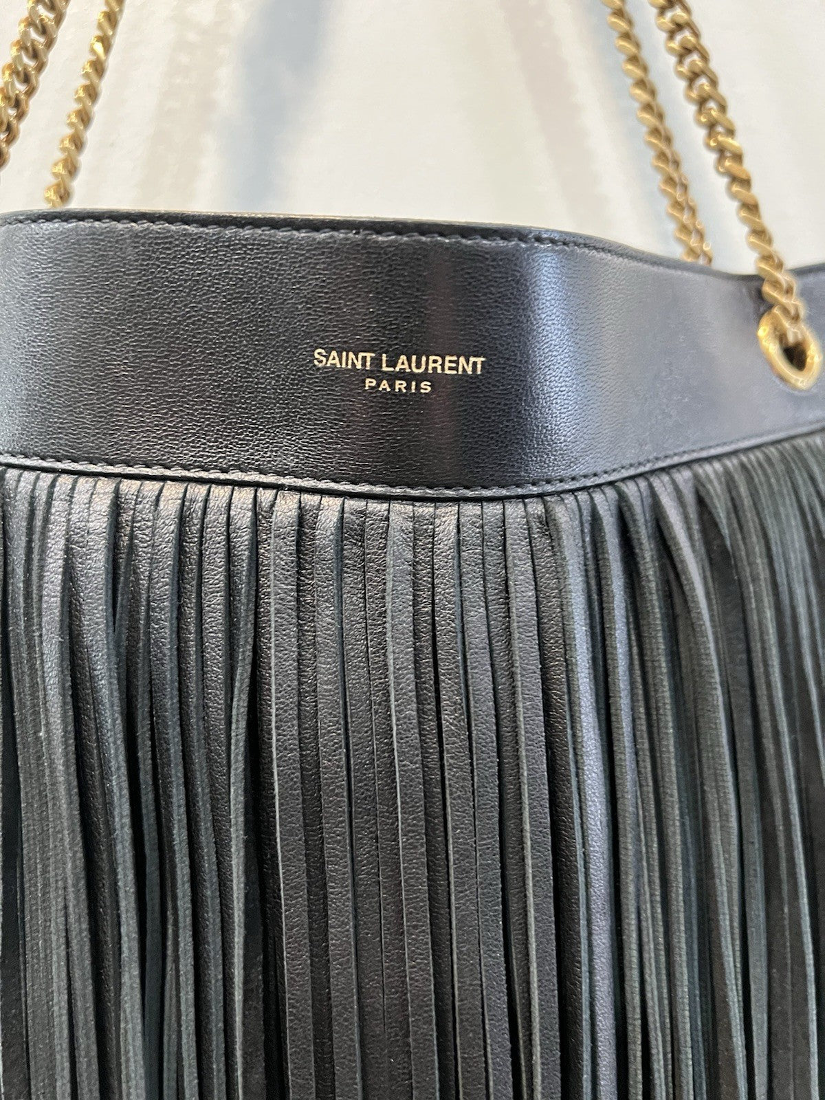 YSL Saint Laurent Grace Black Fringe Suede Hobo Bag With Authenticity