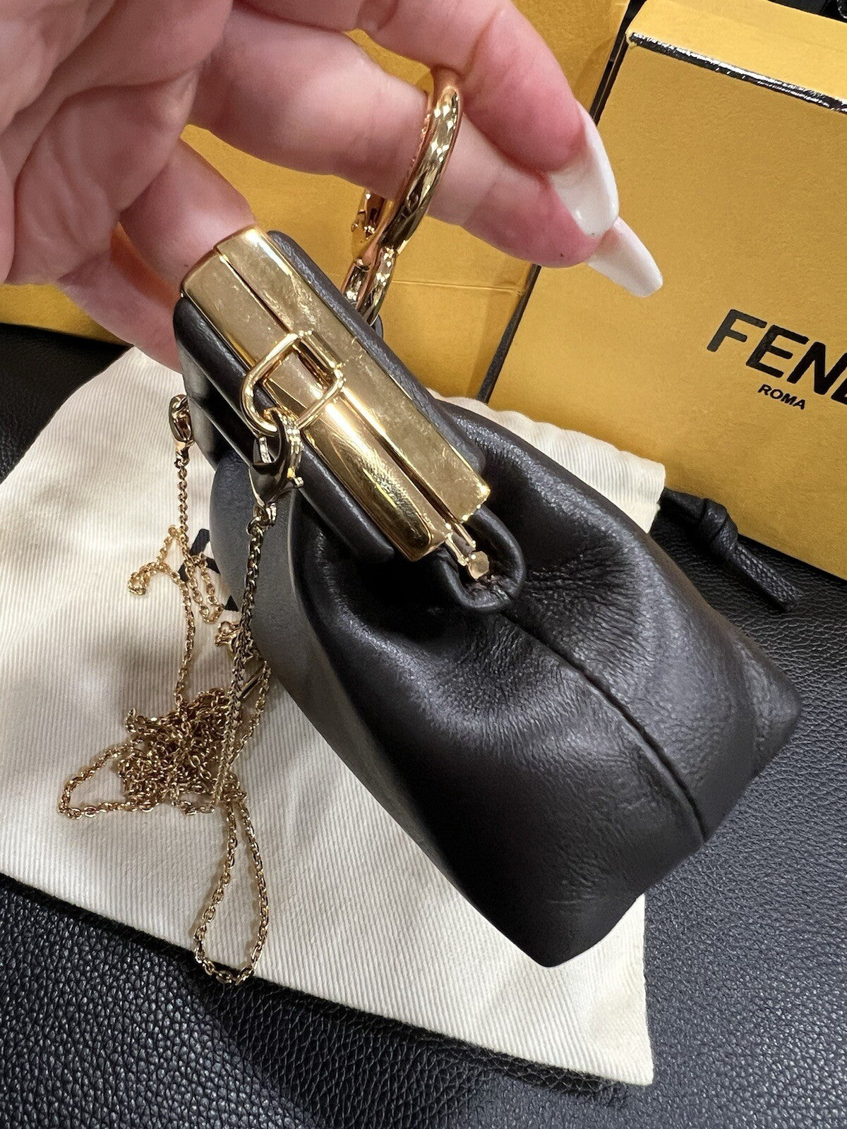 Fendi Nappa Nano Fendi First Bag Charm Chain Bag