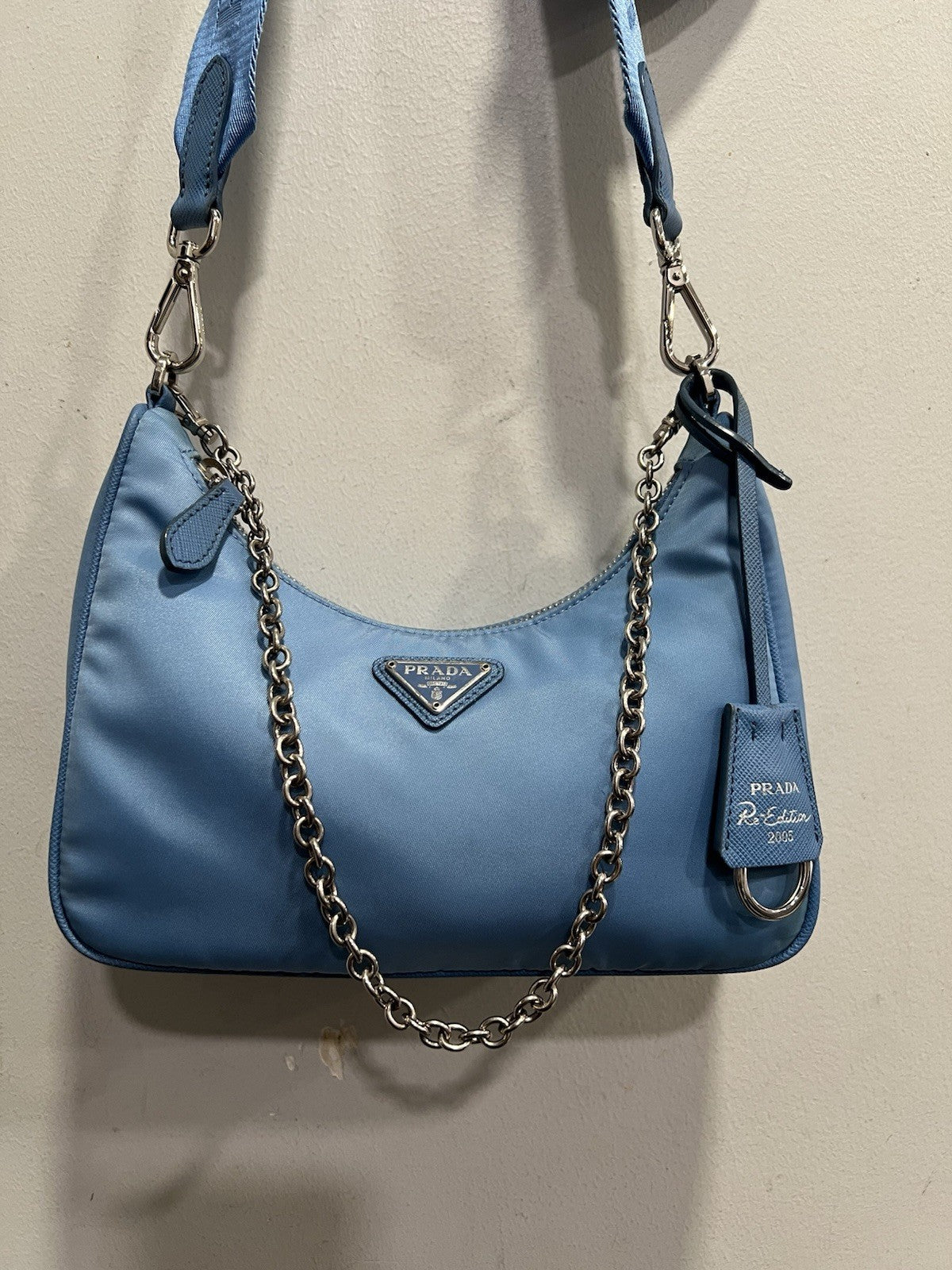 Prada Re-Edition 2005 Shoulder Tessuto Blue Nylon Shoulder Bag