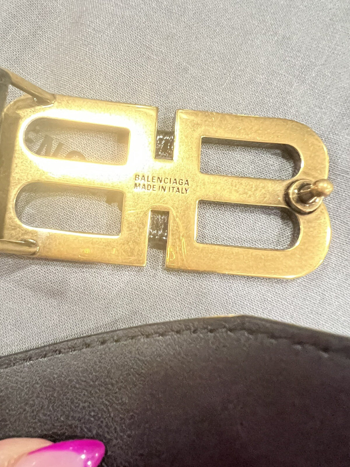 Balenciaga Black Croc Embossed Leather Belt with Duster NEW Size S