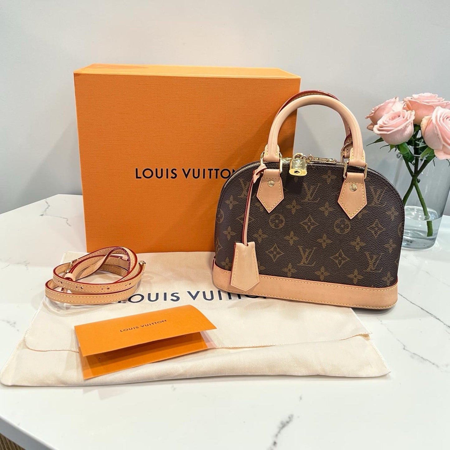 Louis Vuitton Monogram BB Alma With Box Duster Lock Key Receipt Retail $2000