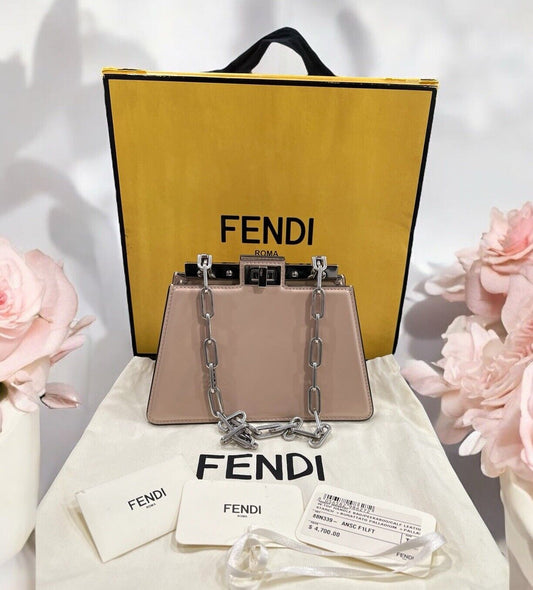 FENDI Peekaboo Cut Mini chain Shoulder Bag Beige Calfskin Retail $4700