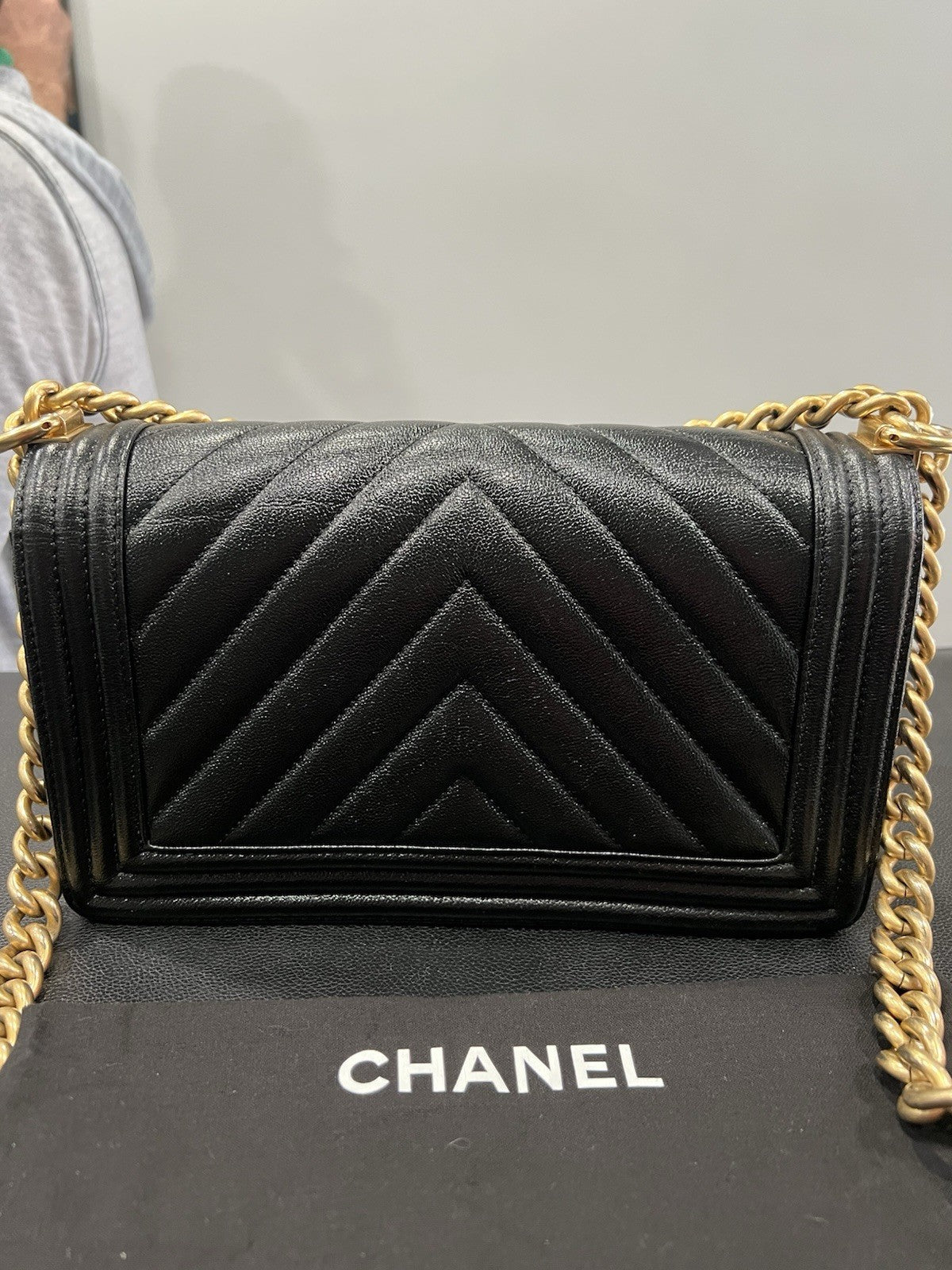 Chanel Black Gold Chevron Caviar Boy Bag With Duster & Authenticity Retail $6900