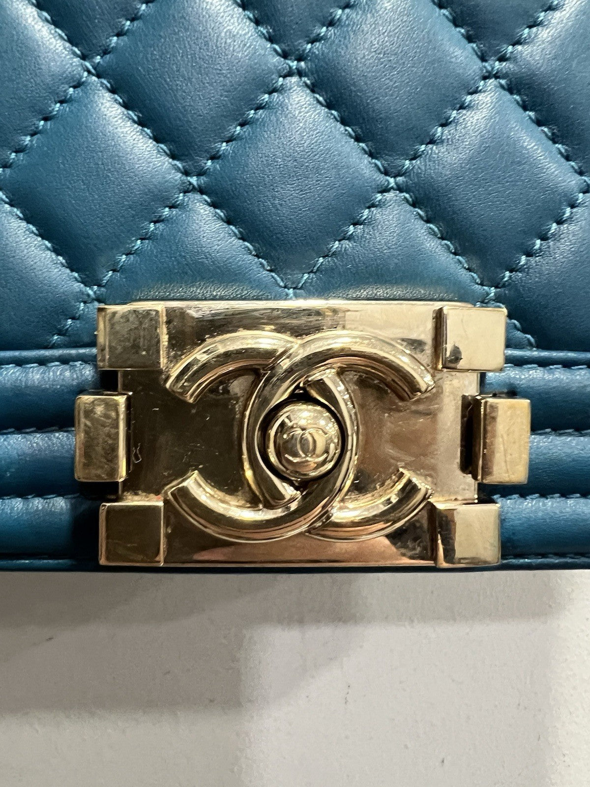 Chanel Small Two Way Boy Cobalt/Gold Chain Bag Includes Authenticity MSRP $6700