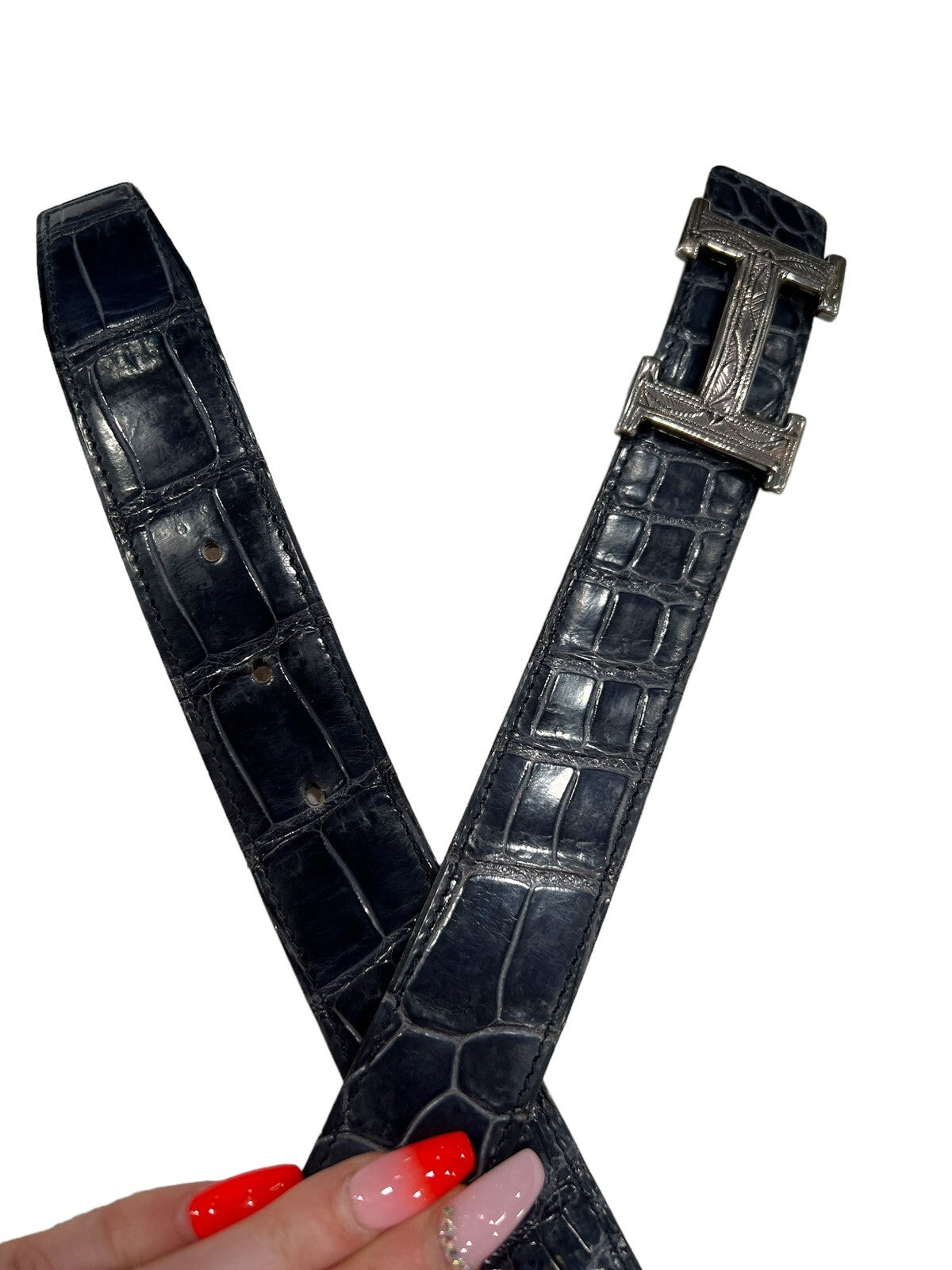 Hermes .925 H Buckle (RARE) Touraeg Croc & Reversible Belts Sz 85