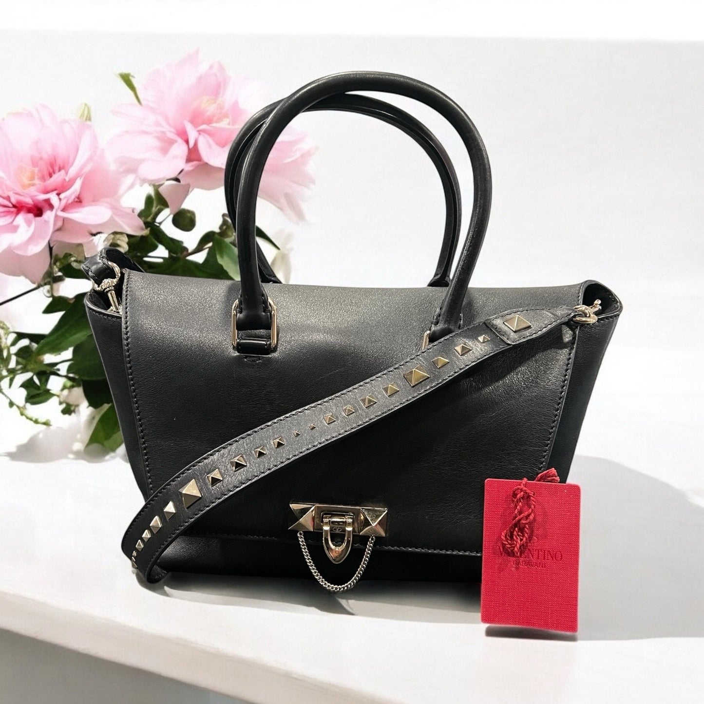 Valentino Garavani Demilune Flap Rockstud Leather Satchel Retail $2745