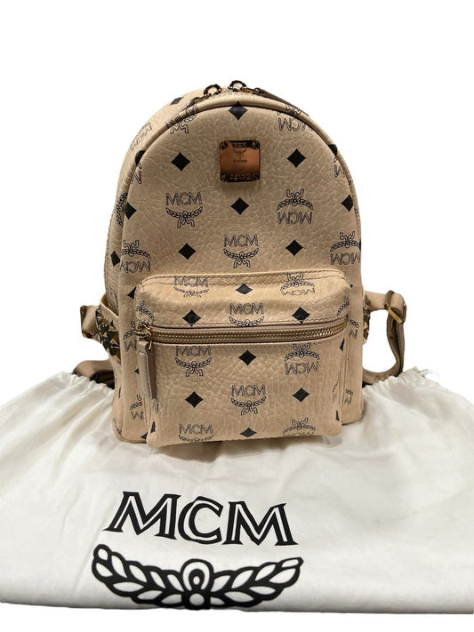 MCM Stark Side Studded Beige Visetos Studded Small Backpack