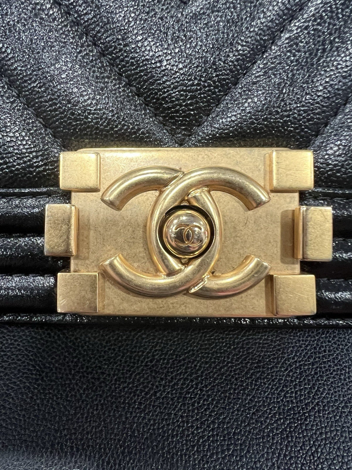 Chanel Black Gold Chevron Caviar Boy Bag With Duster & Authenticity Retail $6900