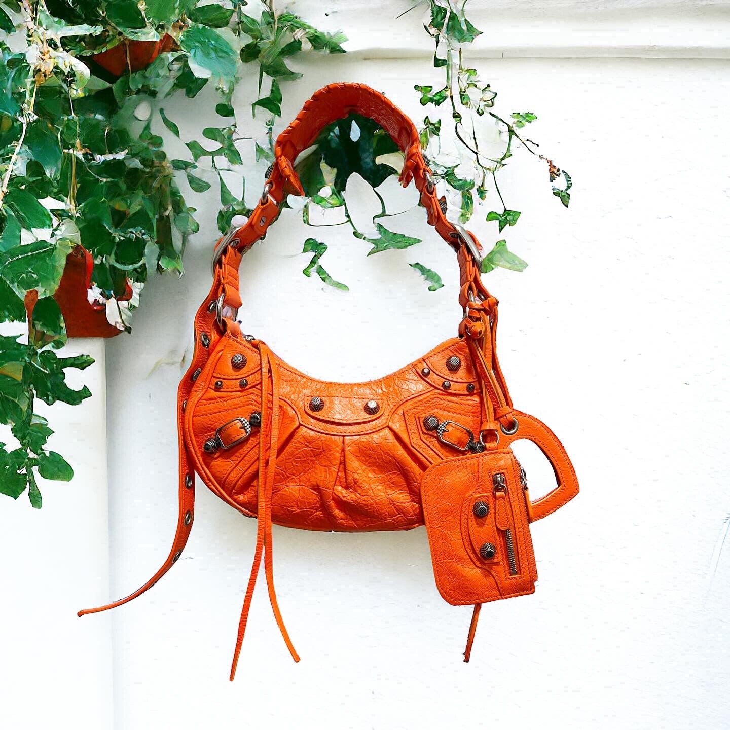 Balenciaga Le Cagole XS Neon Orange Arena Leather Shoulder Bag