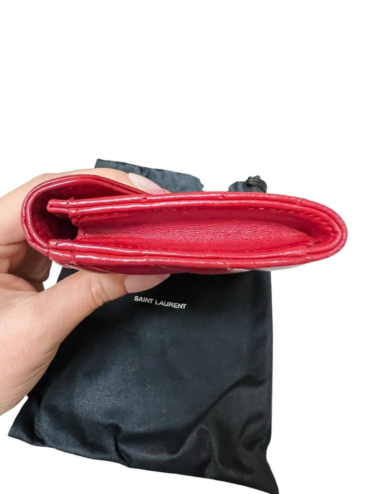 YSL Saint Laurent Leather Red Compact Wallet Card Case Box Duster & Tags
