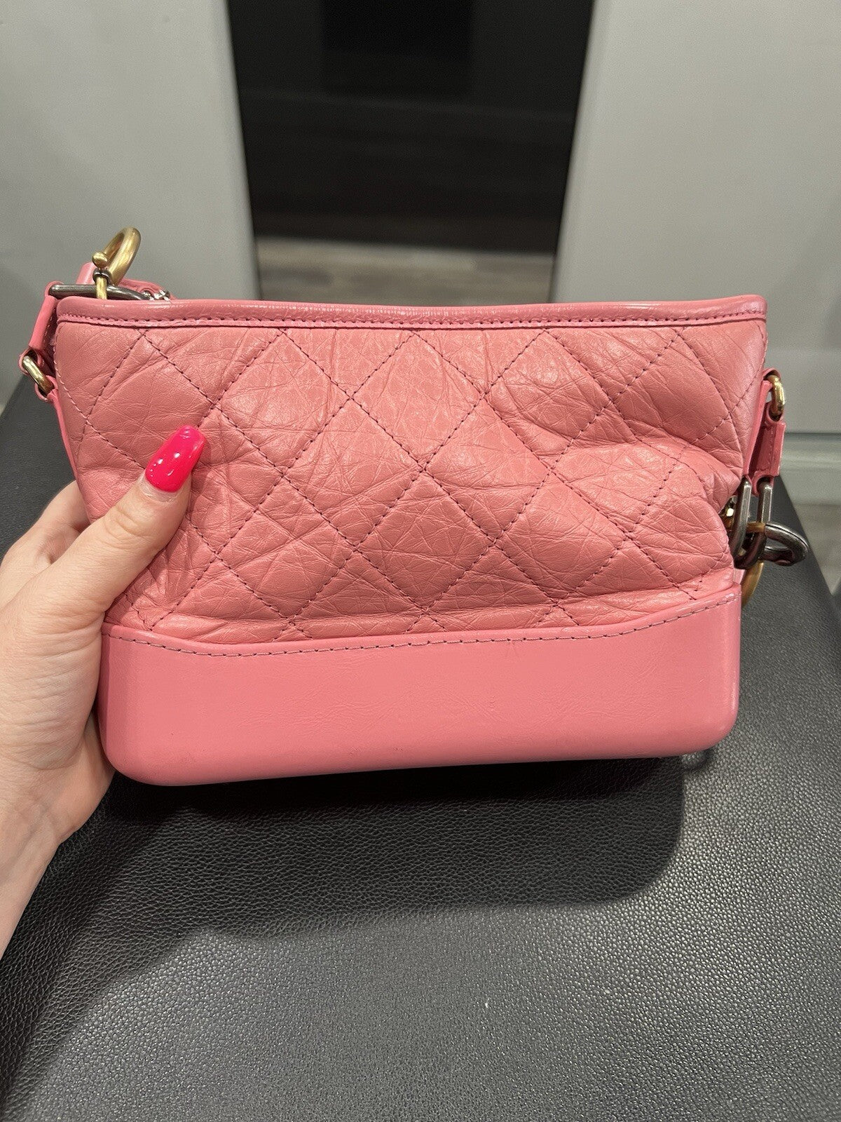 Chanel Gabrielle Pink Hobo Logo Handle Bag W/Certificate Of Authenticity