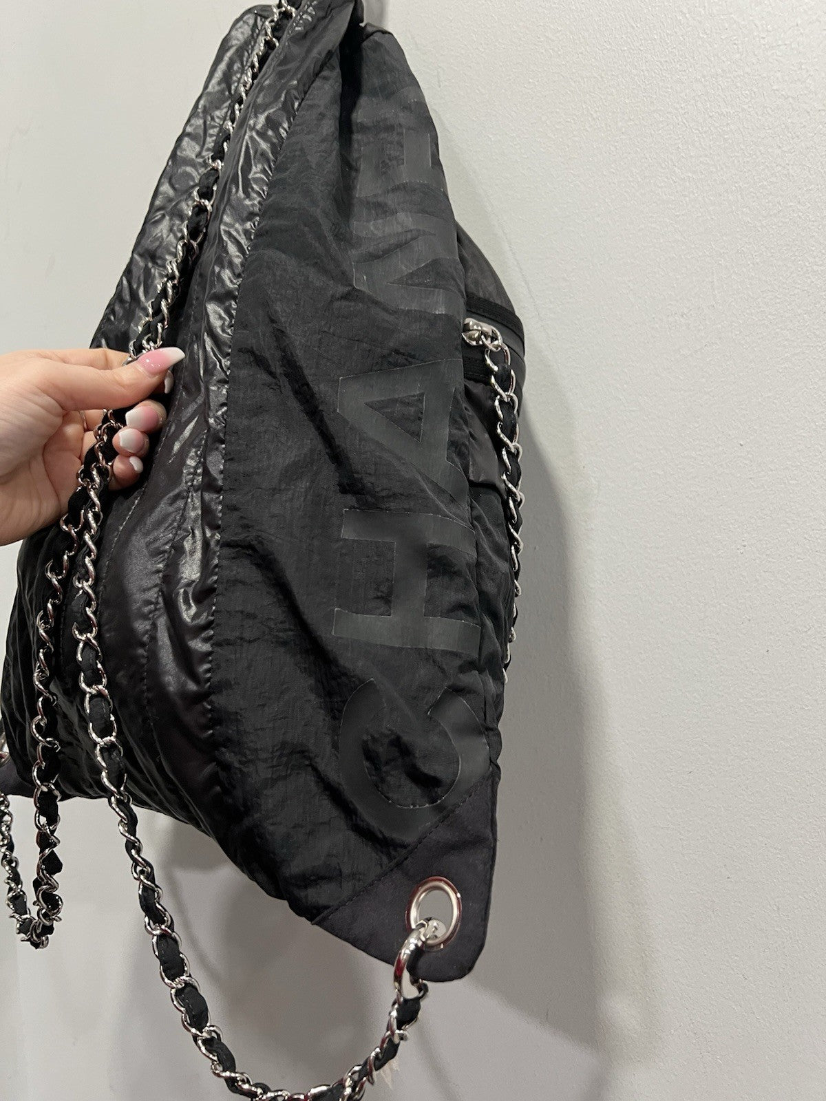 Chanel Nylon Neige Covertible Drawstring Backpack W/Certificate of Authenticity