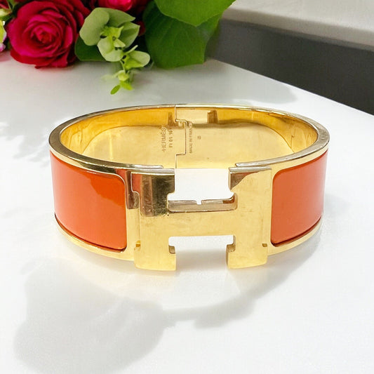 Hermes Clic Clac H Orange/Gold Bracelet PM