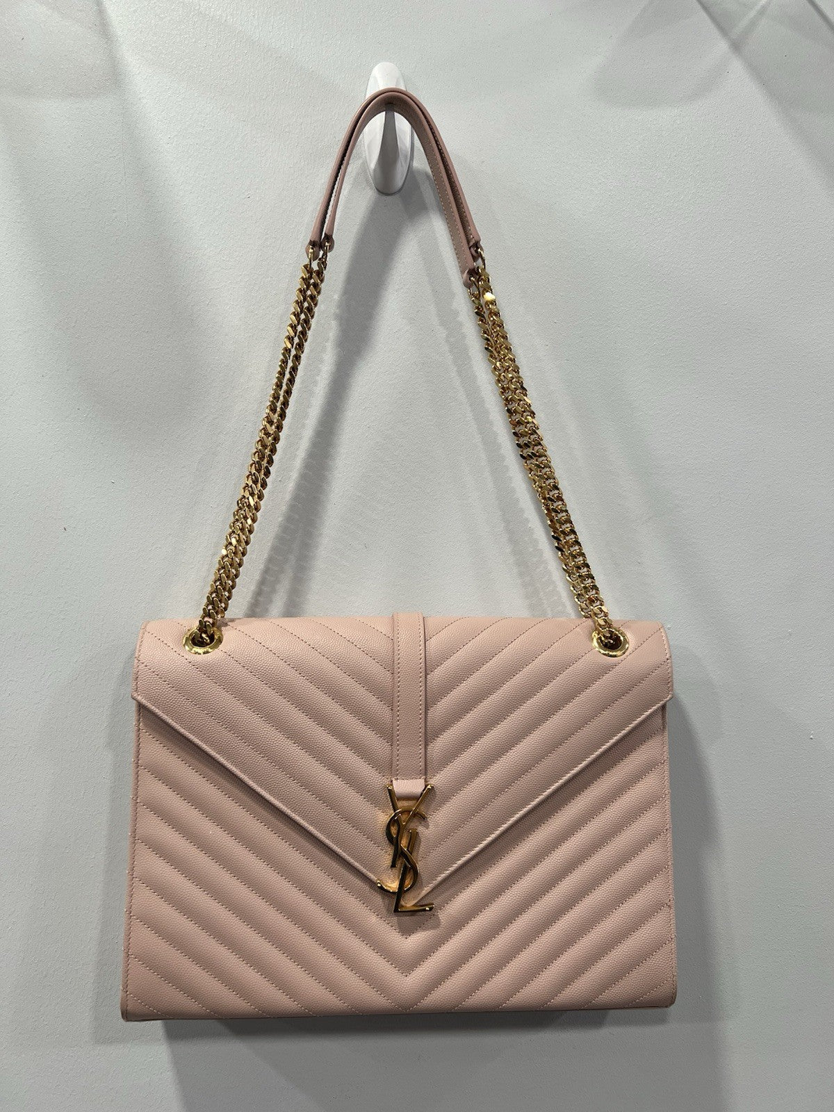 YSL Saint Laurent Leather Envelope Large Blush Pink Chain Bag