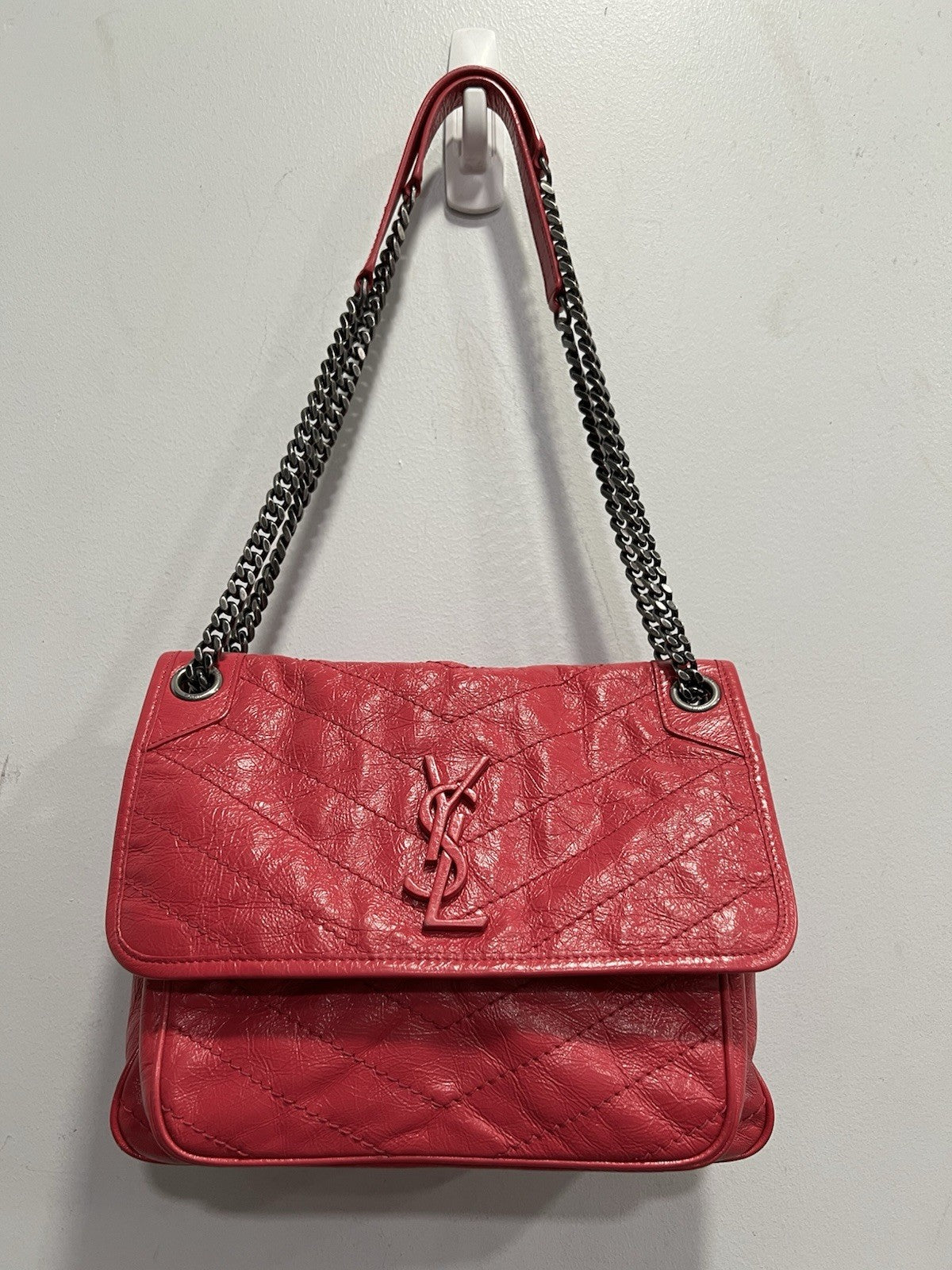 YSL Saint Laurent Pink Leather Niki Bag Retail $3400