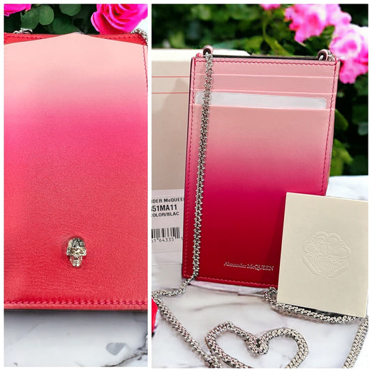 Alexander McQueen Ombre Pink/Red Leather Phone/Card Case New In Box