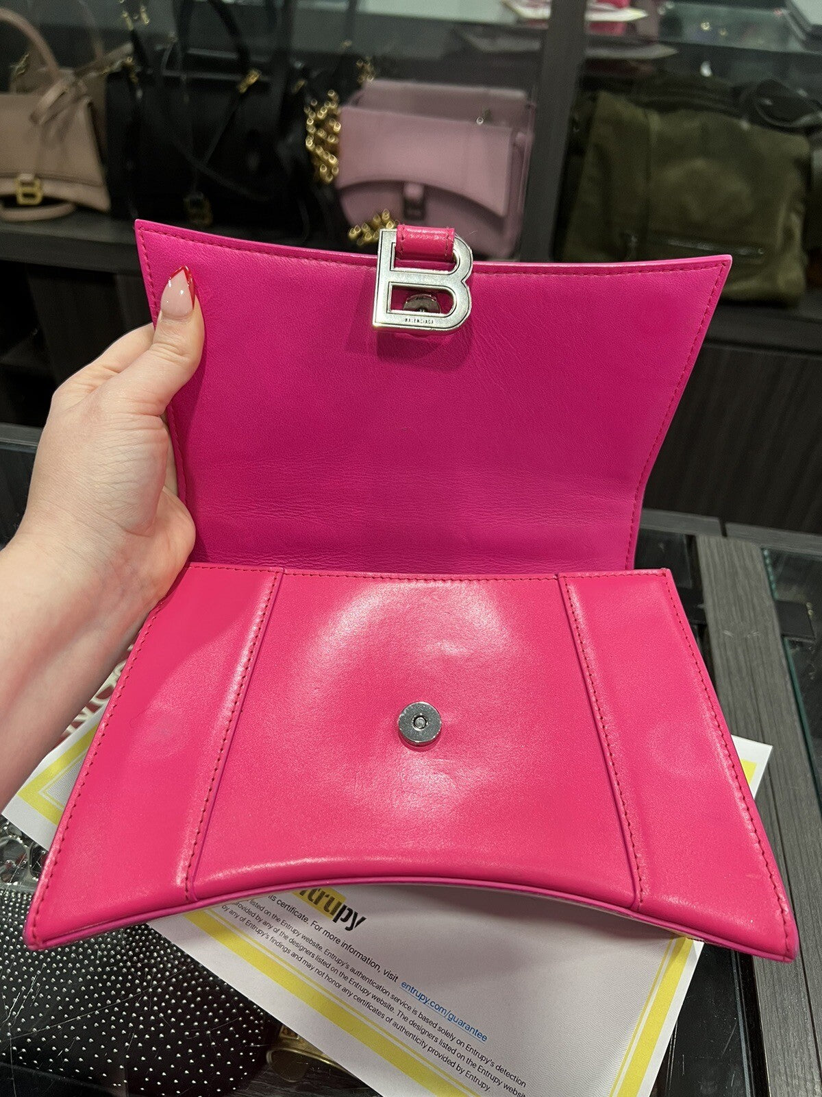 Balenciaga Hot Pink/Silver Small Hourglass Bag