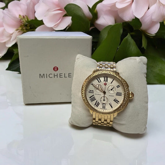 Michele 18k Gold Plated Diamond Bezel Chronograph MW21A01B0968