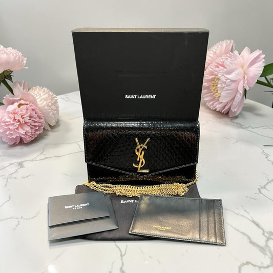 YSL Saint Laurent Snake Patent Uptown Box Duster & Card Holder Retail $1590