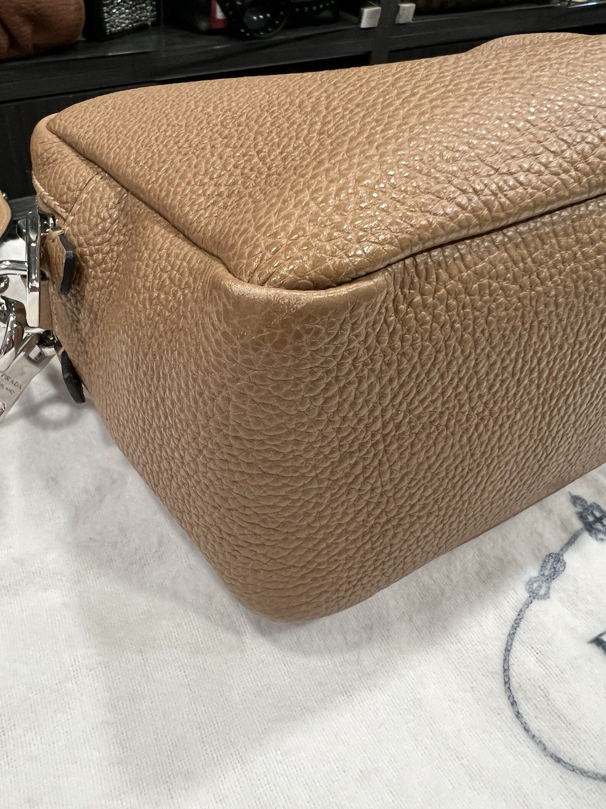 Prada Small Vitello Double Zipper Caramel Crossbody/Shoulder Bag Retail $2750