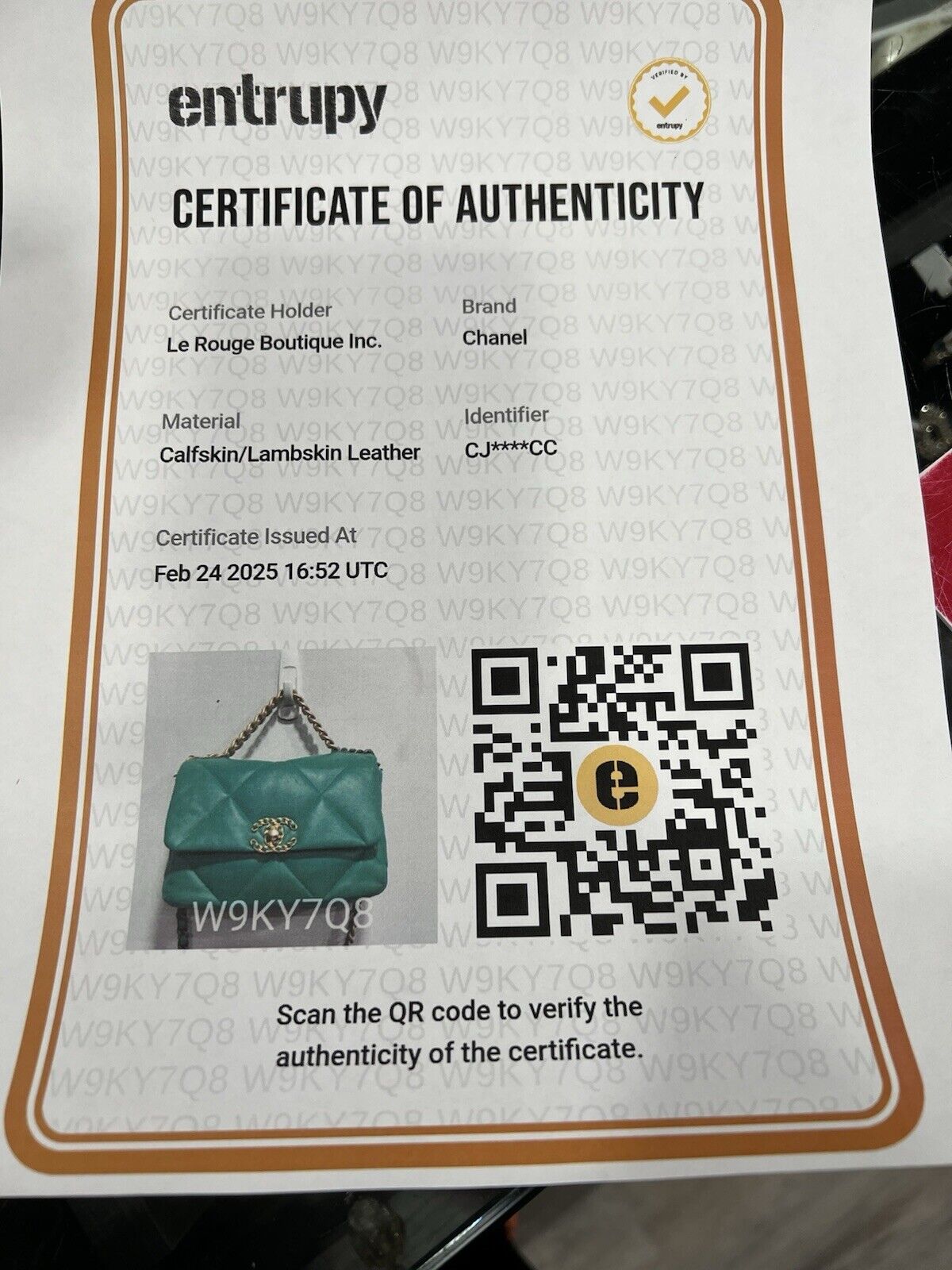 Chanel Medium 19 Flap Bag Green W/Authenticity