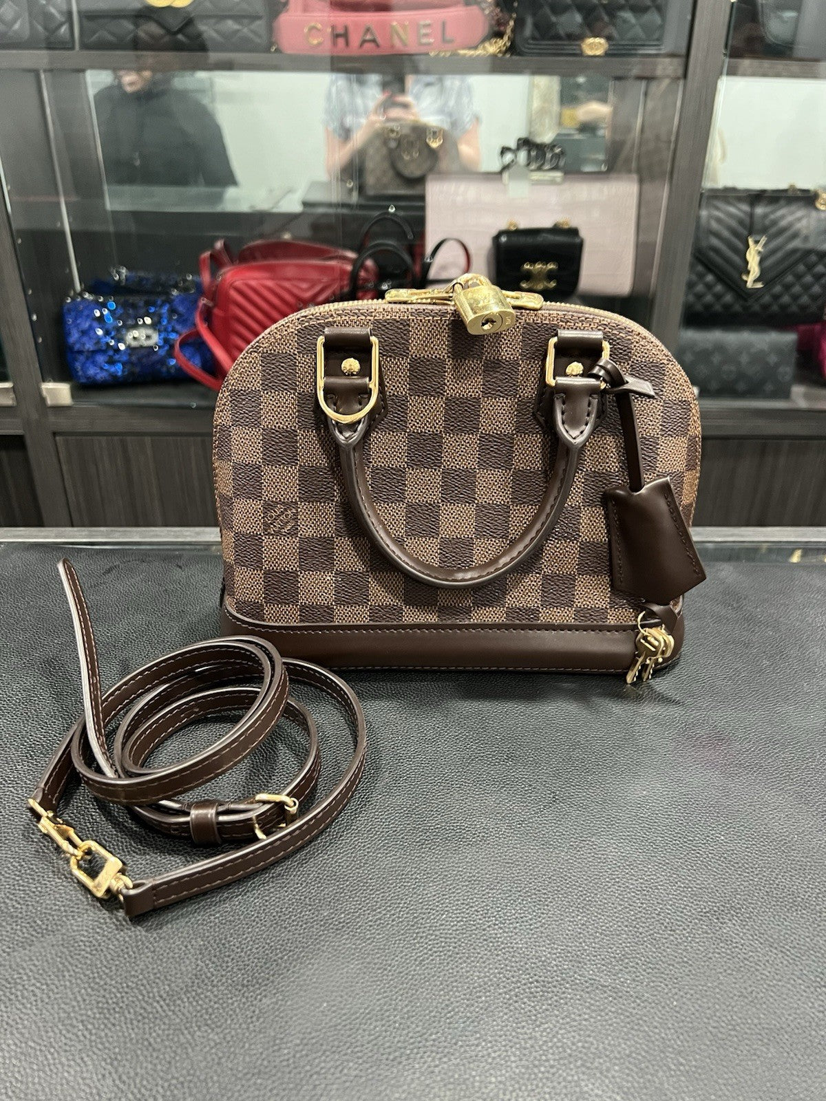Louis Vuitton Damier Ebene BB Alma Crossbody Bag Lock & Key