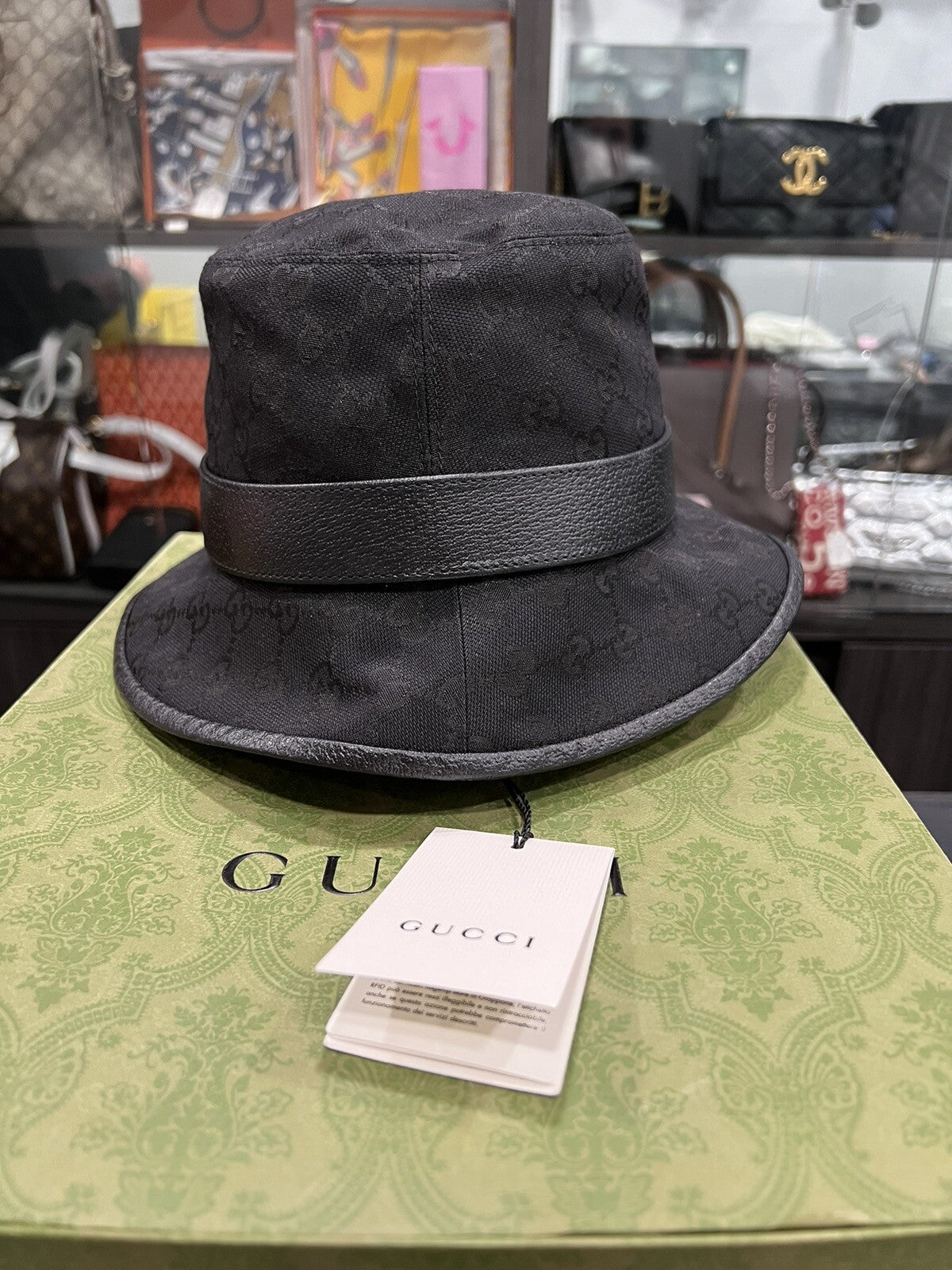 Gucci GG Canvas Double G Bucket Hat New In Box Sz M