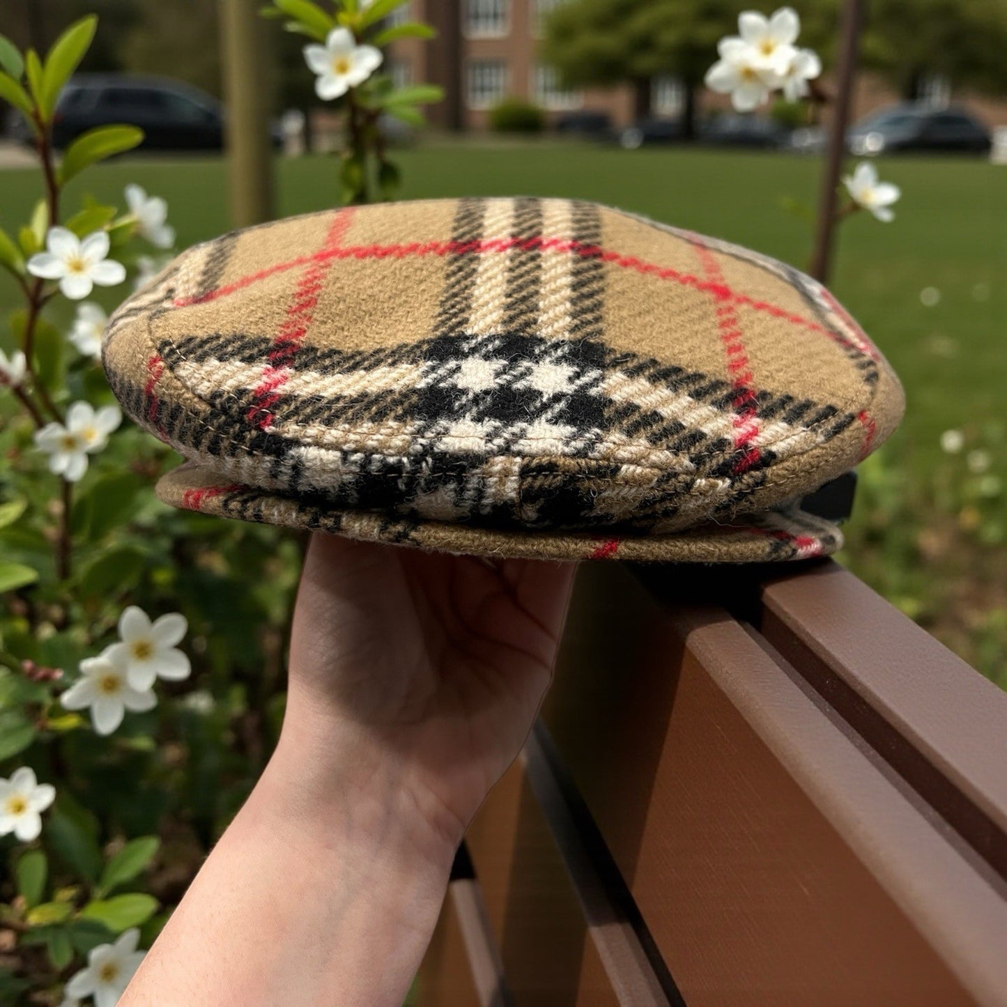 Vintage Burberry Wool Nova Check Newsboy Cap Size M
