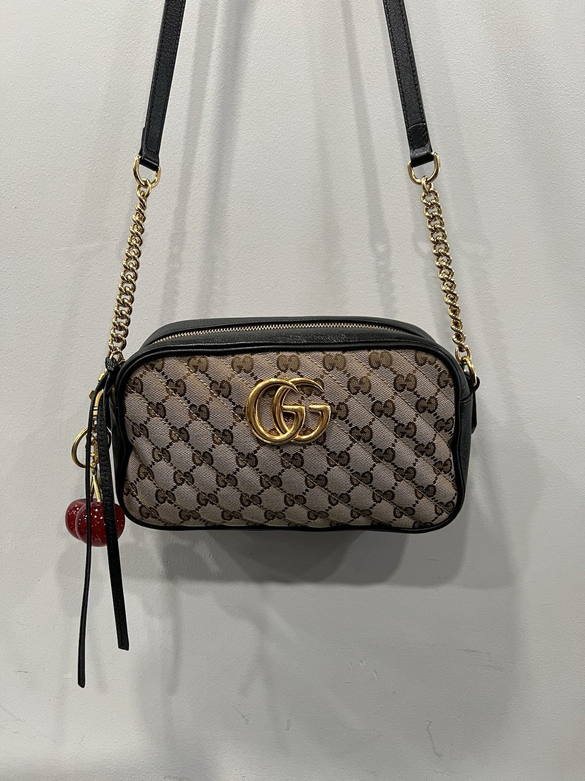 Gucci Marmont Monogram Black Leather Gold Hardware Crossbody W/Authenticity