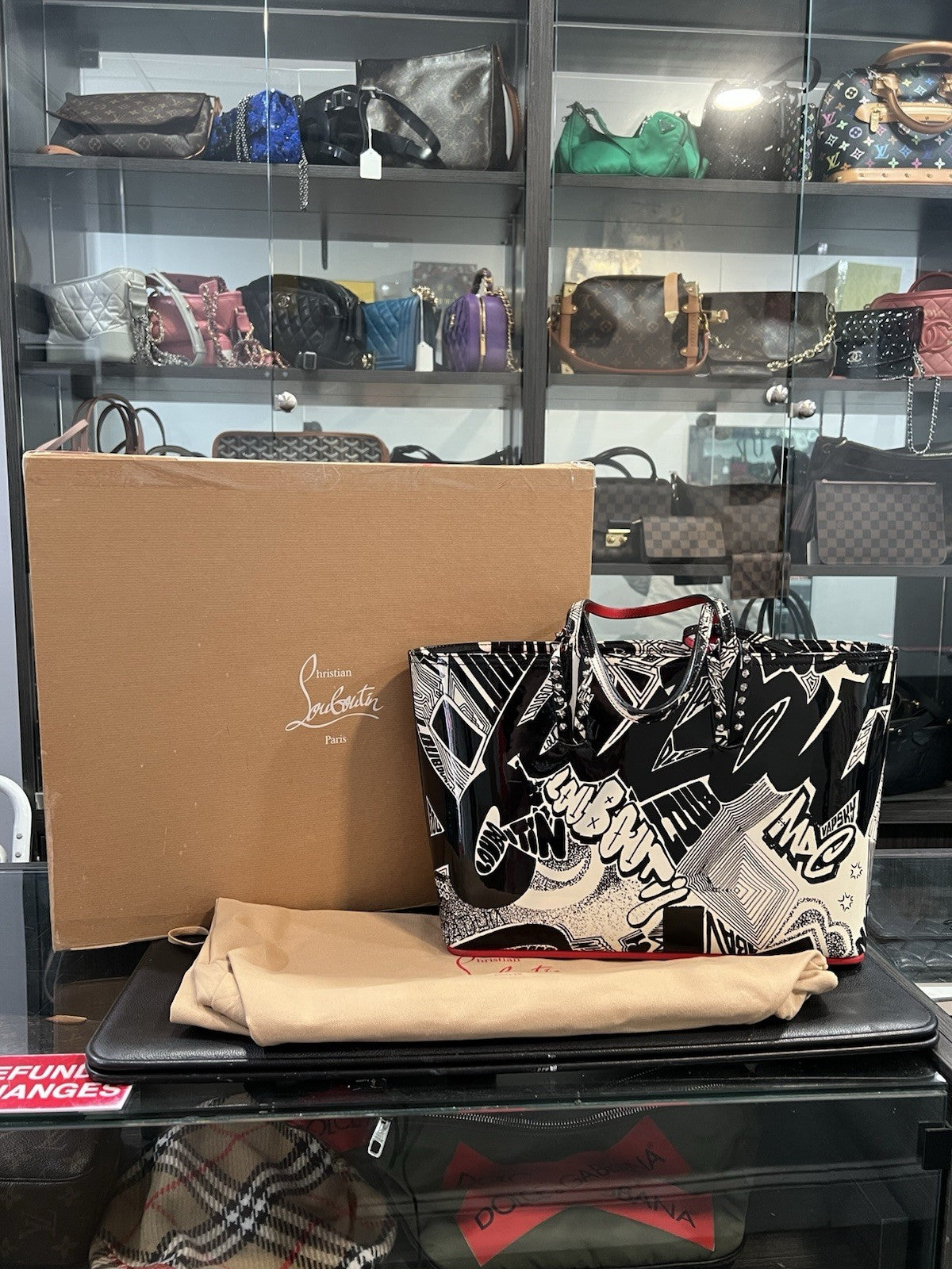 Christian Louboutin Metro Graffiti Cabata Small Tote W/Box Duster & Authenticity