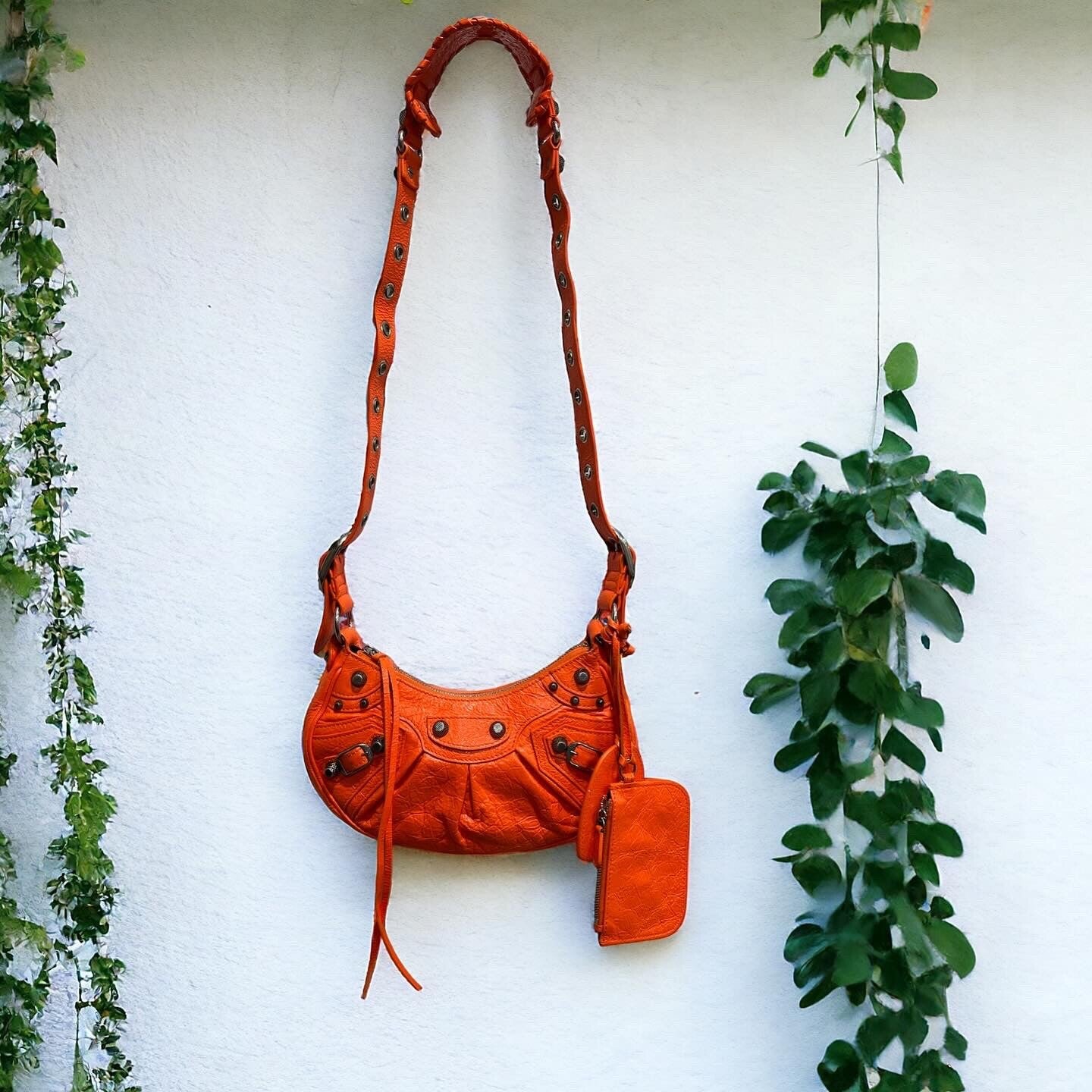 Balenciaga Le Cagole XS Neon Orange Arena Leather Shoulder Bag