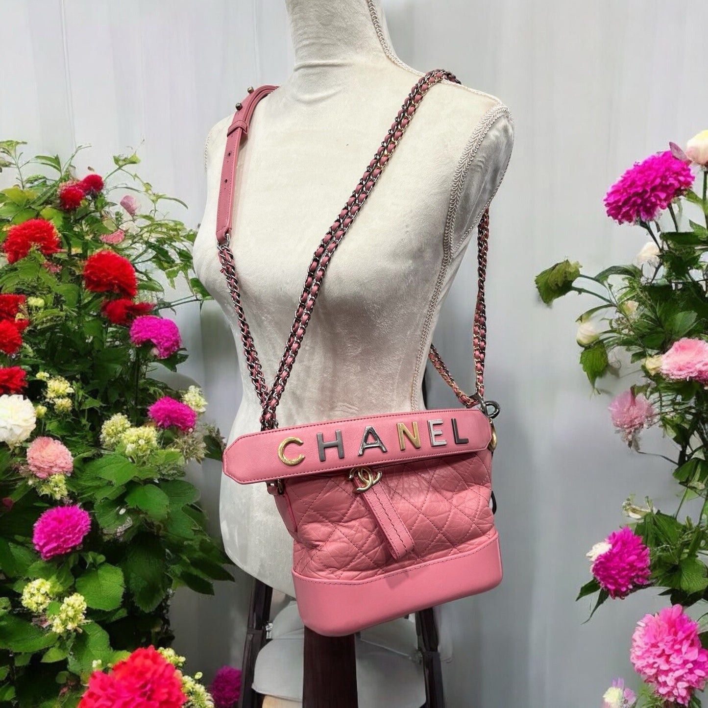 Chanel Gabrielle Pink Hobo Logo Handle Bag W/Certificate Of Authenticity