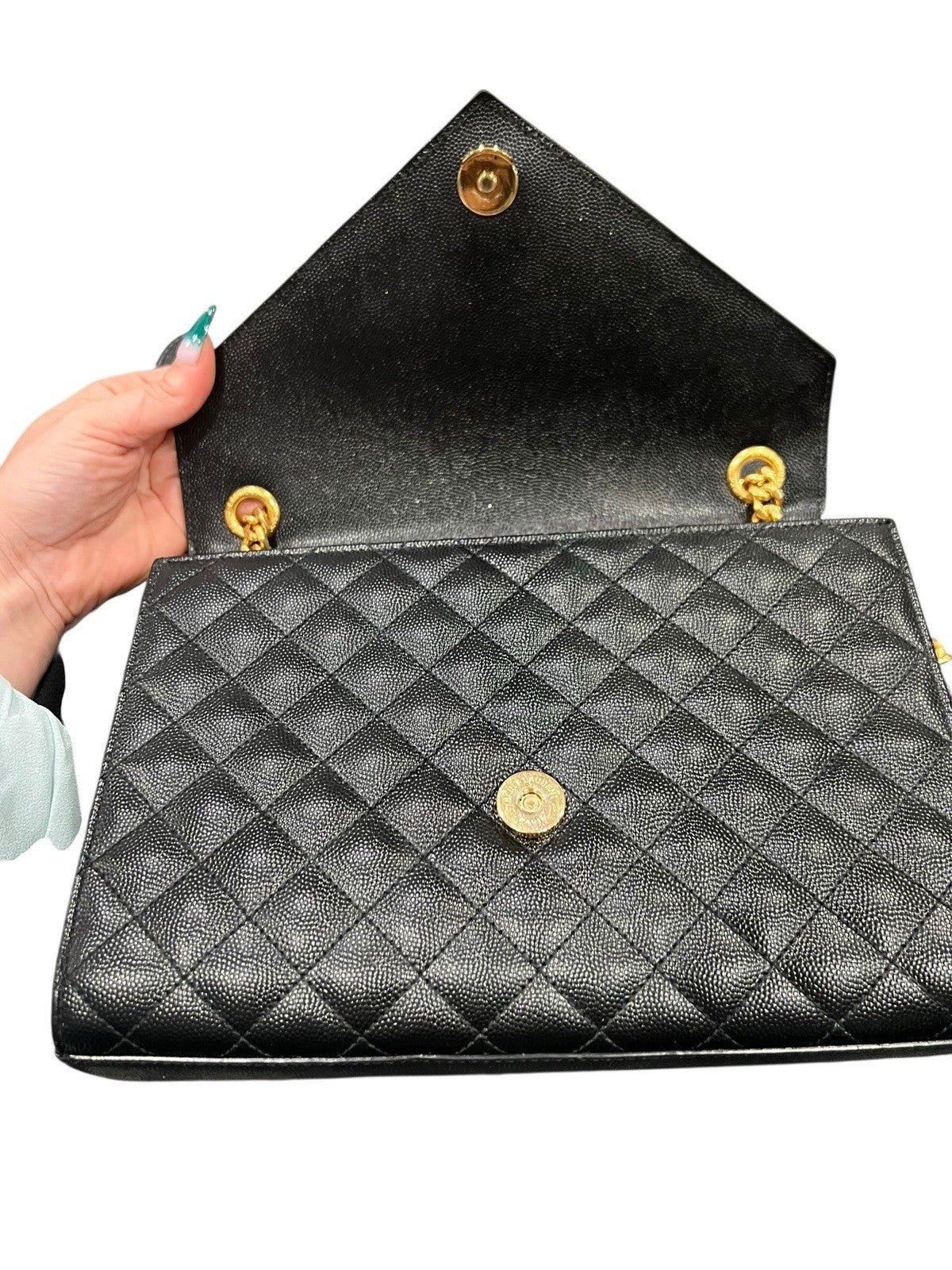 YSL Saint Laurent Medium Triquilt Chain Bag Blk/Gold W/Authenticity Retail $3150