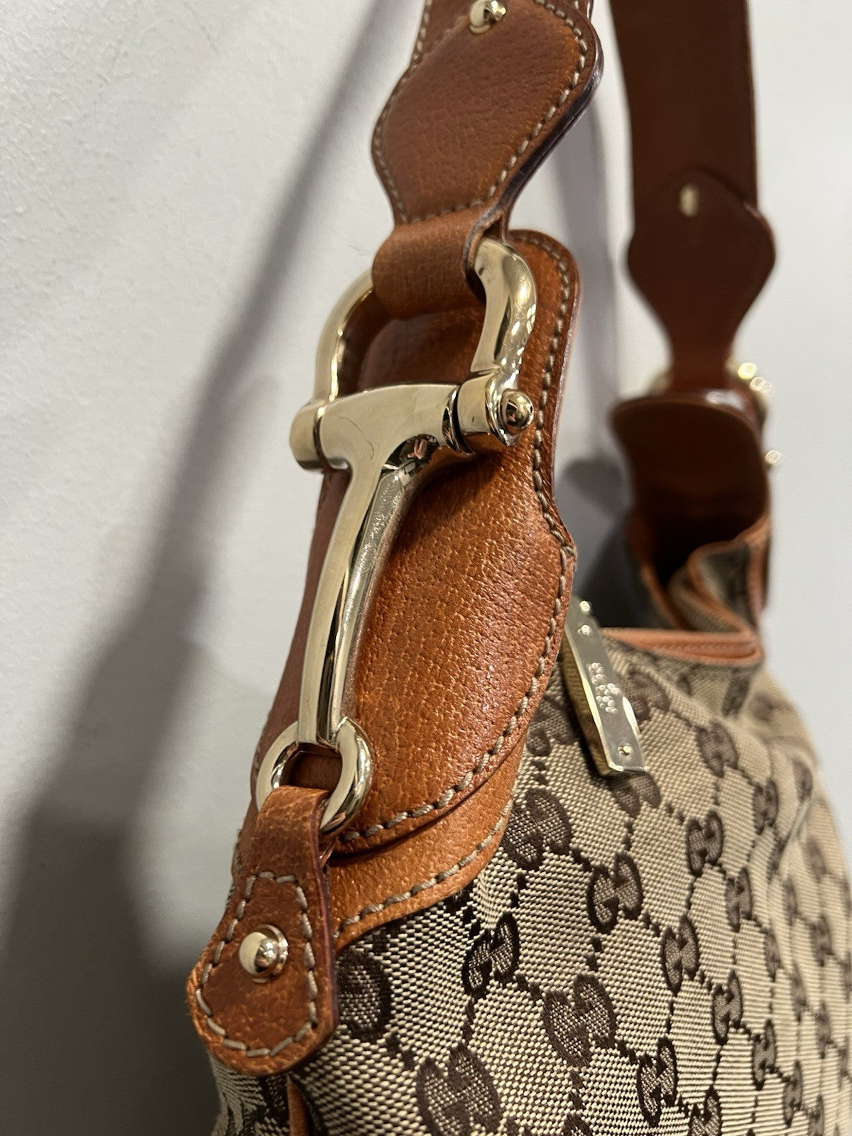 Gucci GG Canvas Bit Creole Shoulder Bag With Authenticity