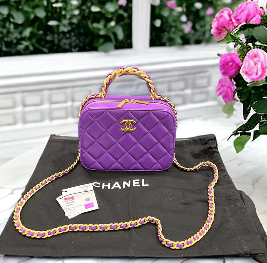 Chanel Vanity Case Purple/Antique Gold  Includes Tags Duster AUTHENTIC