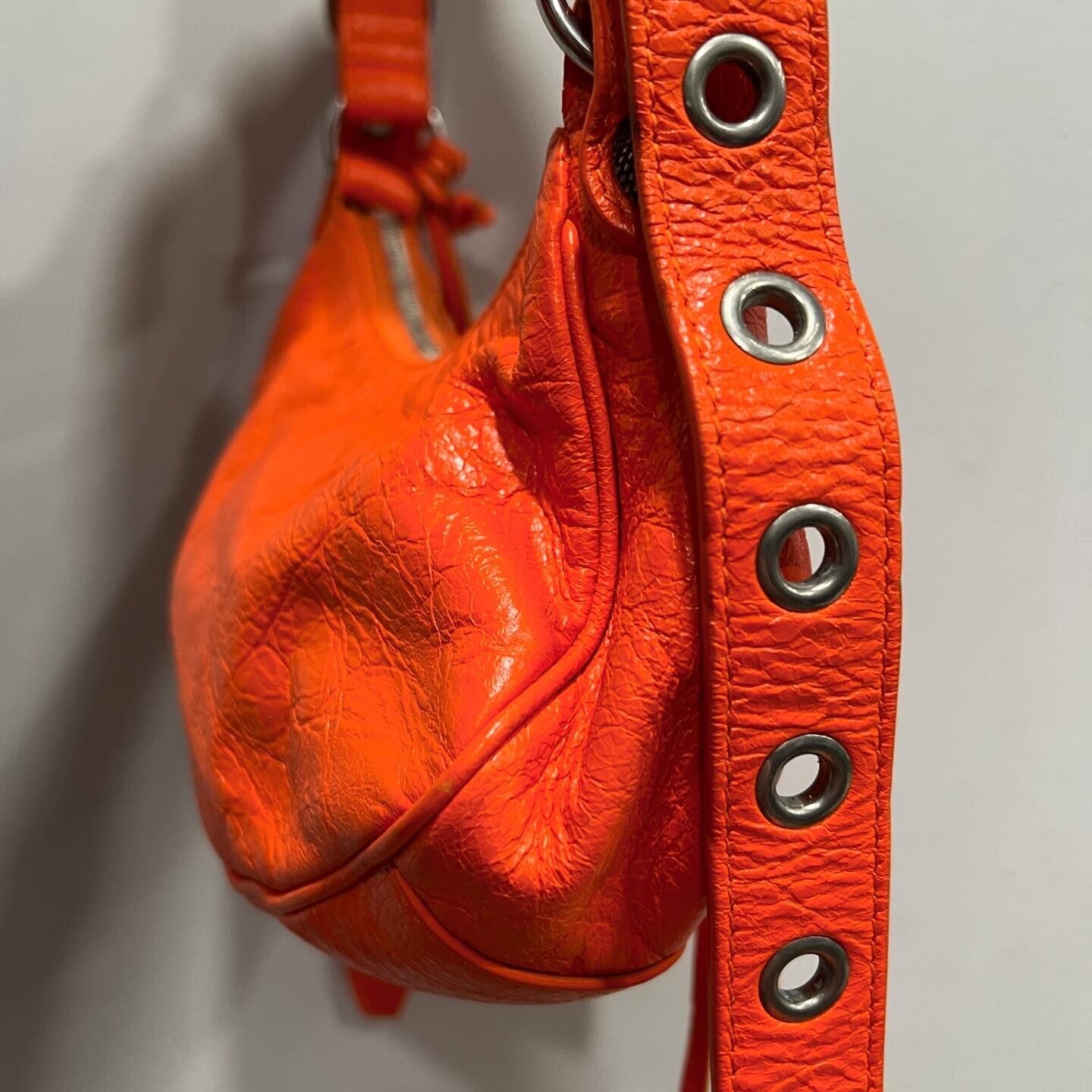 Balenciaga Le Cagole XS Neon Orange Arena Leather Shoulder Bag
