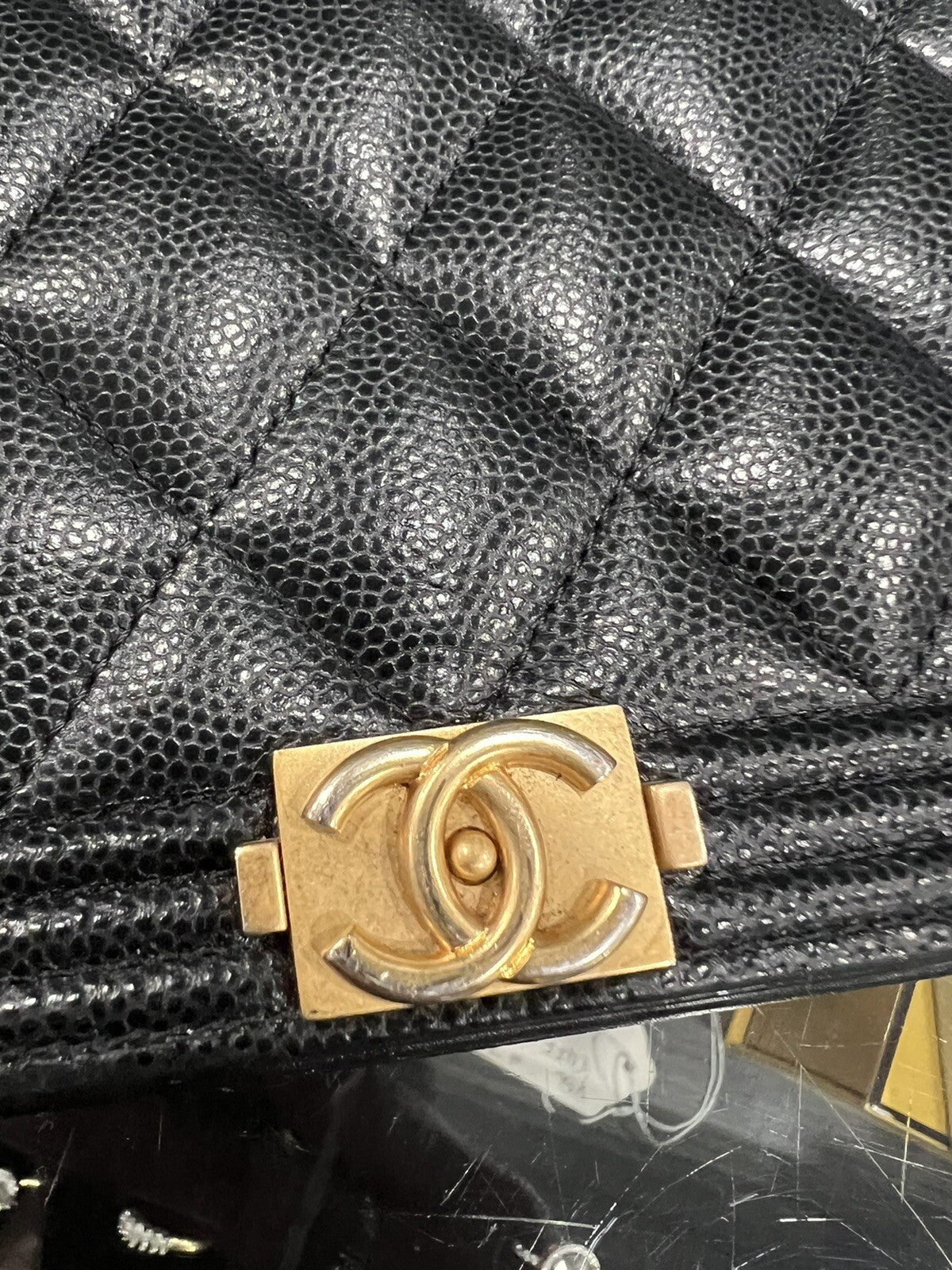 Chanel Caviar Black/Gold Boy Wallet On Chain W/Duster