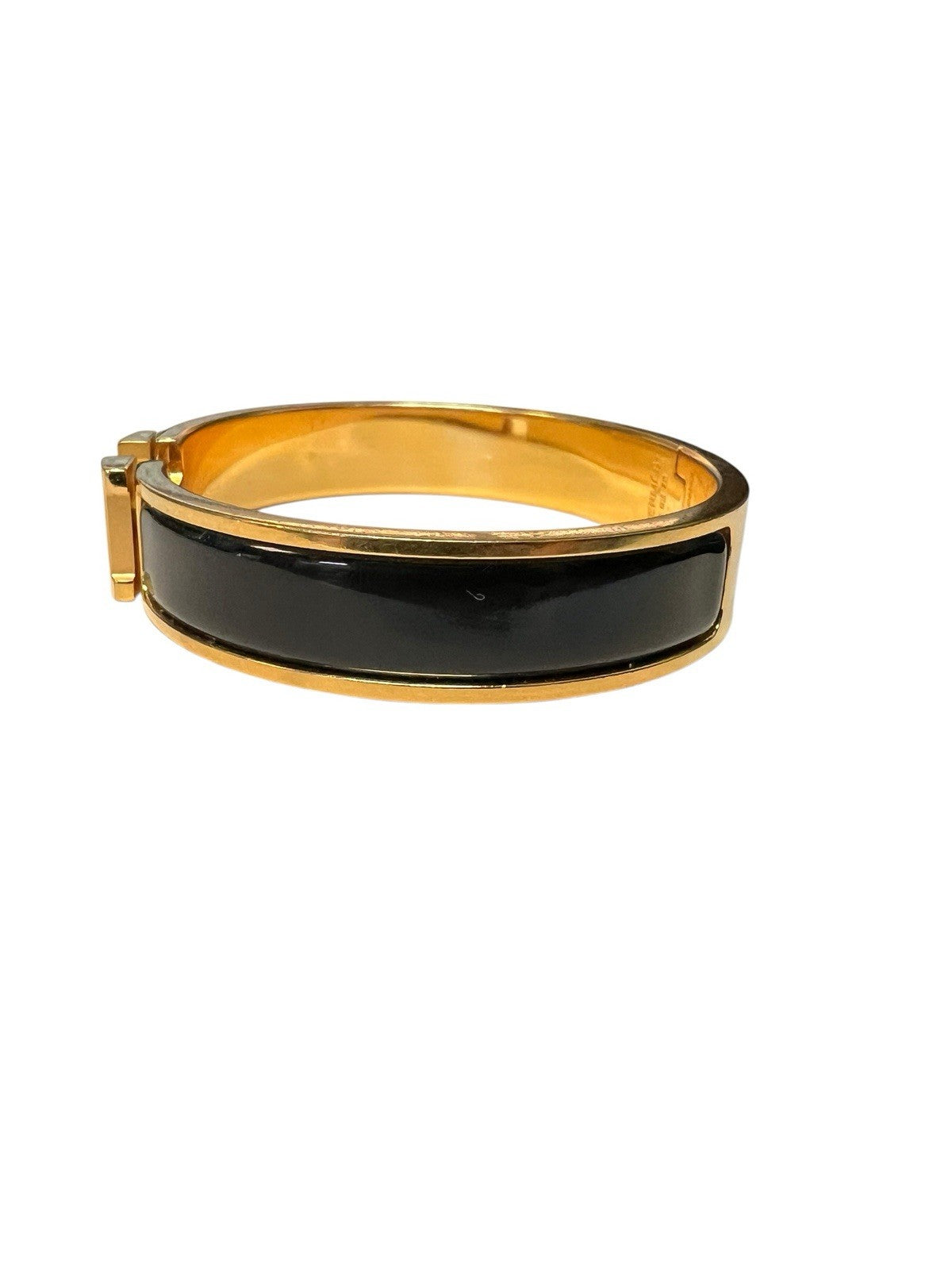 Hermes Click H Black/Gold Cuff Bracelet Retail $810 AUTHENTIC 6.75"