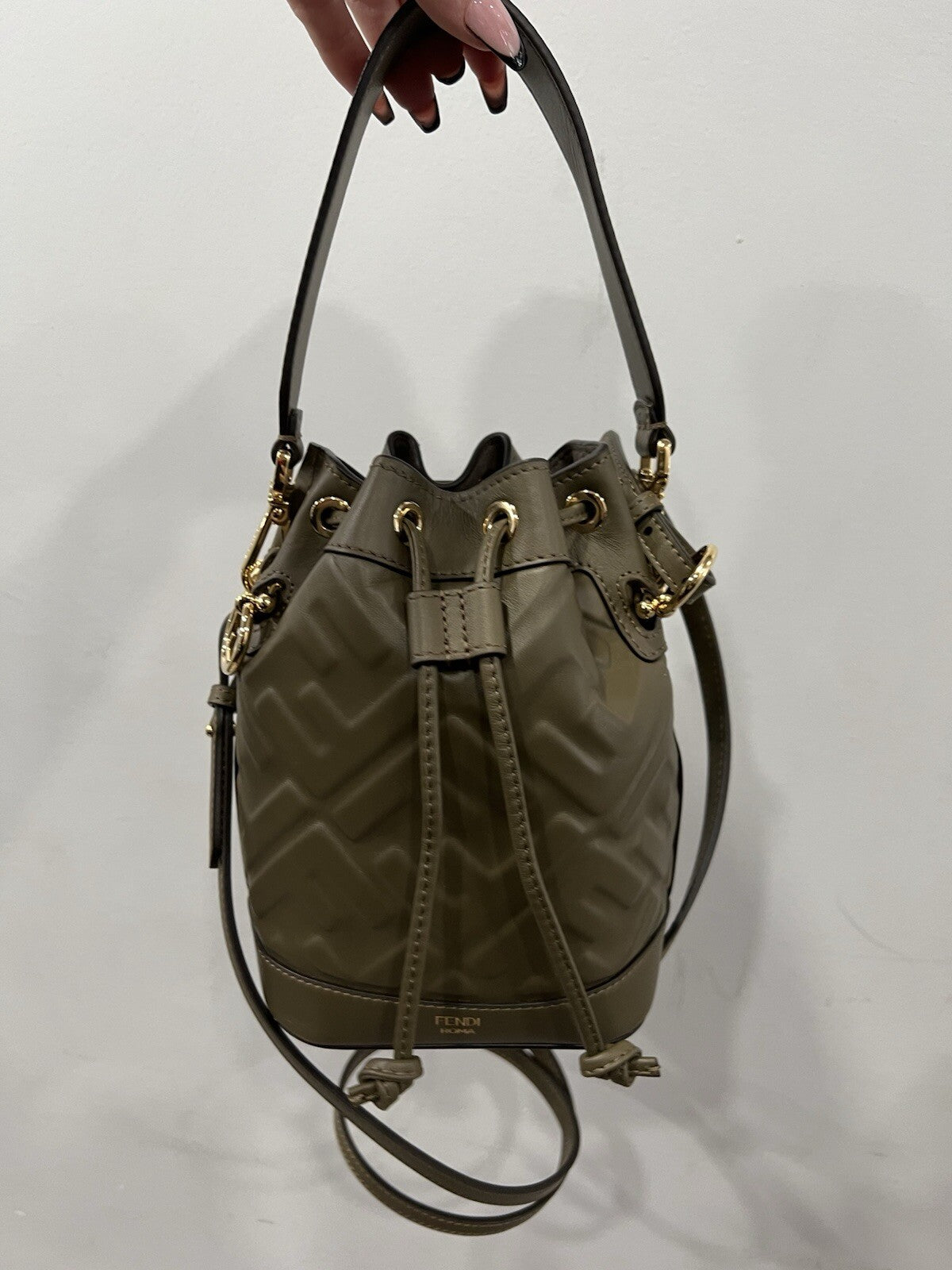 Fendi Forest Green Mon Tresor Bucket Bag W/Duster Retail $1950