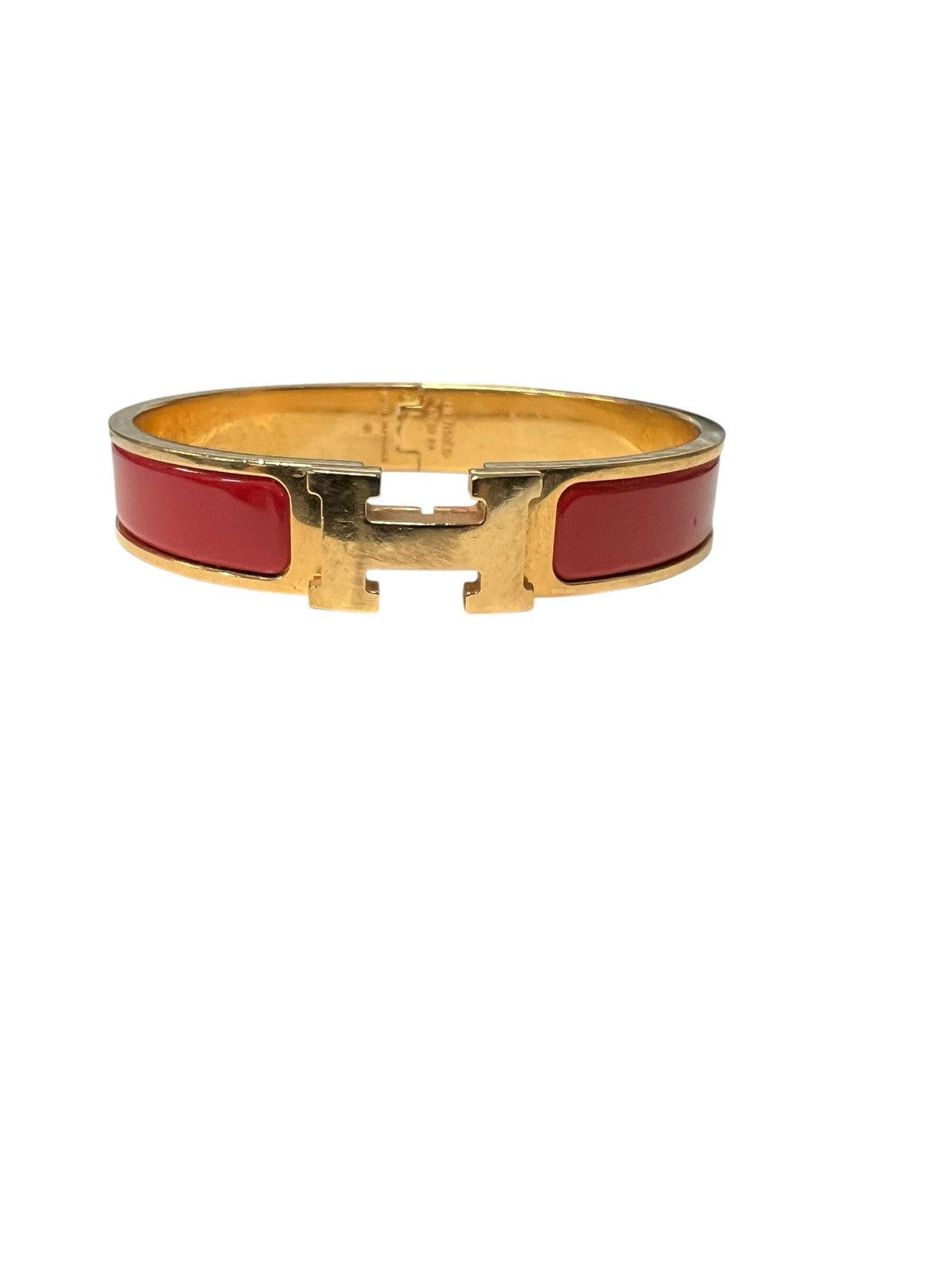 Hermes Click H Red/Gold Cuff Bracelet Retail $810 AUTHENTIC 6.75"